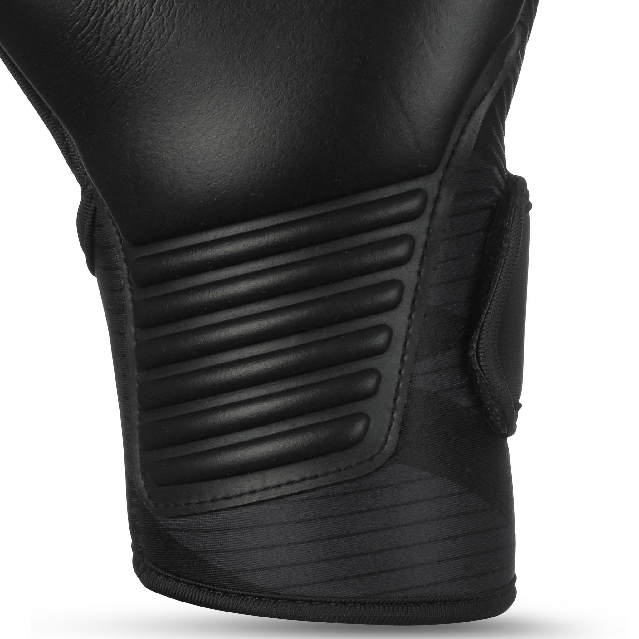 Goalkeeper glove with black and red backhand, black palm and Select logo on backhand. #color_black/red