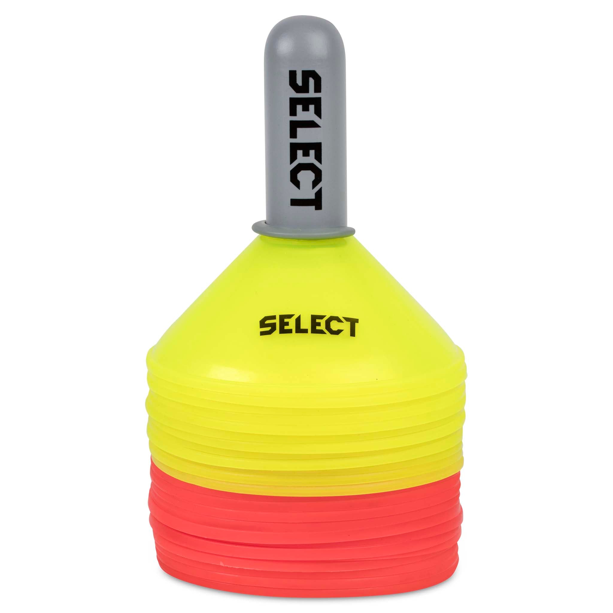 Yellow and orange marker cones with holder