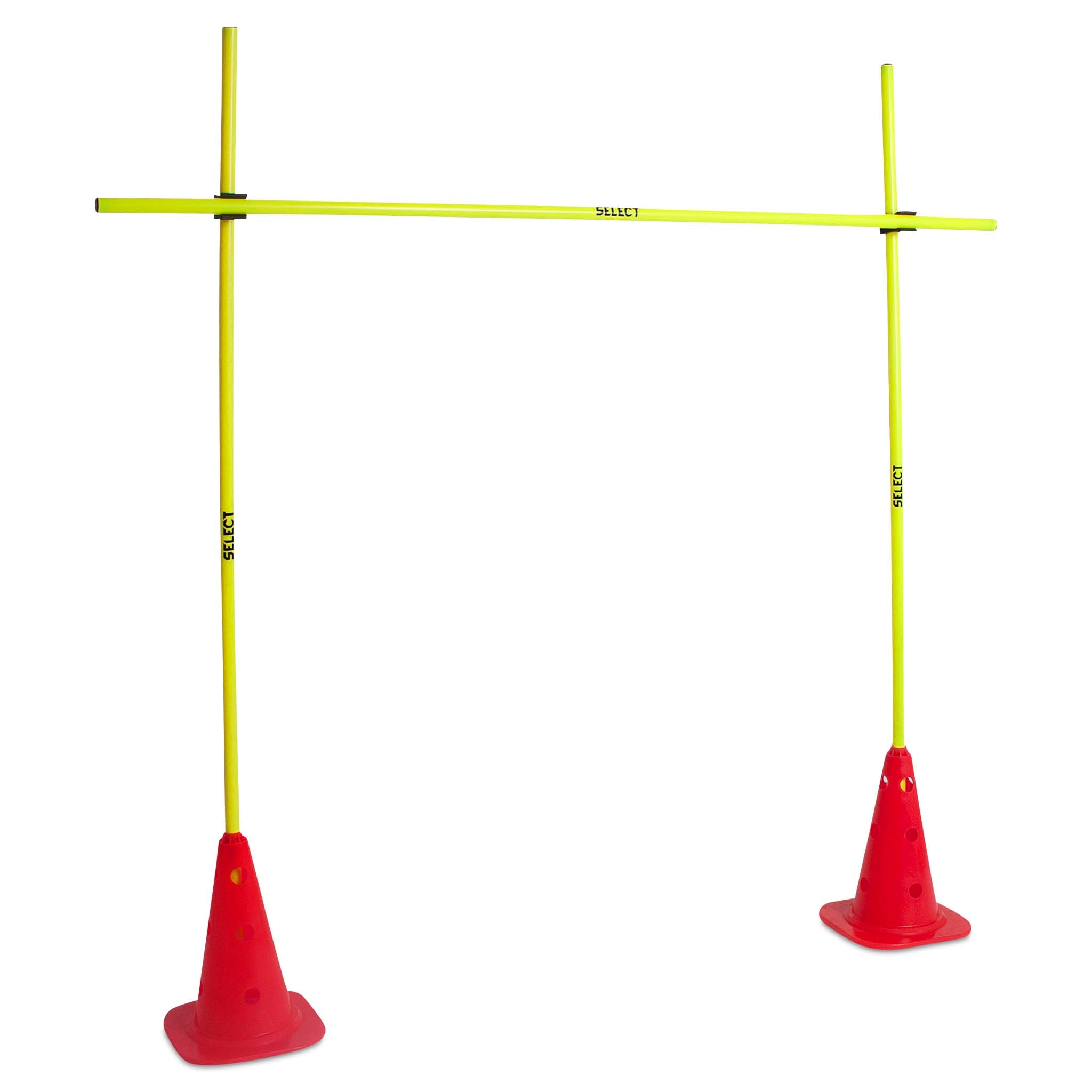 Black clip connecting training poles in orange cones