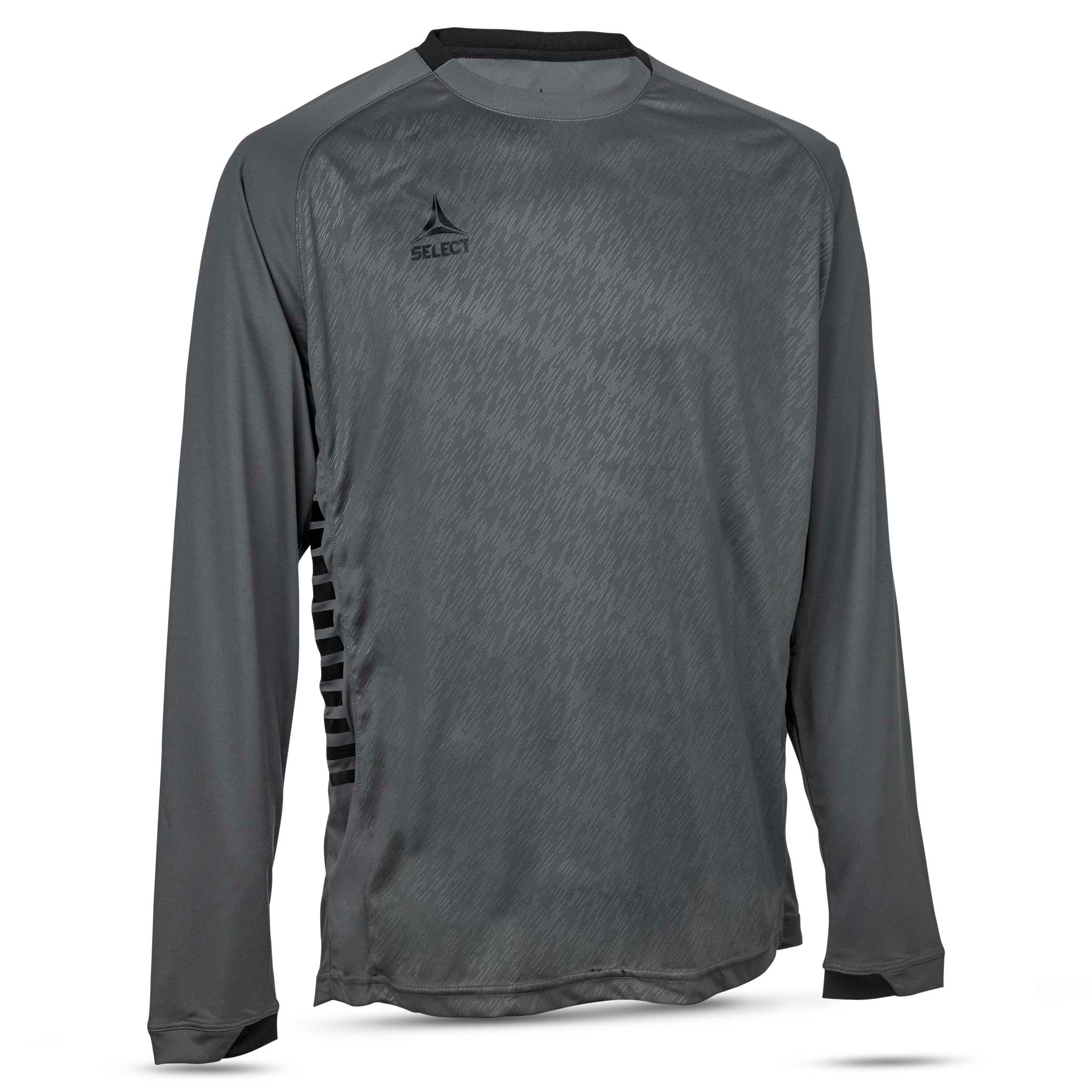 Grey longsleeve player jersey with black stripes along sides and 'Select' branding on chest #color_grey