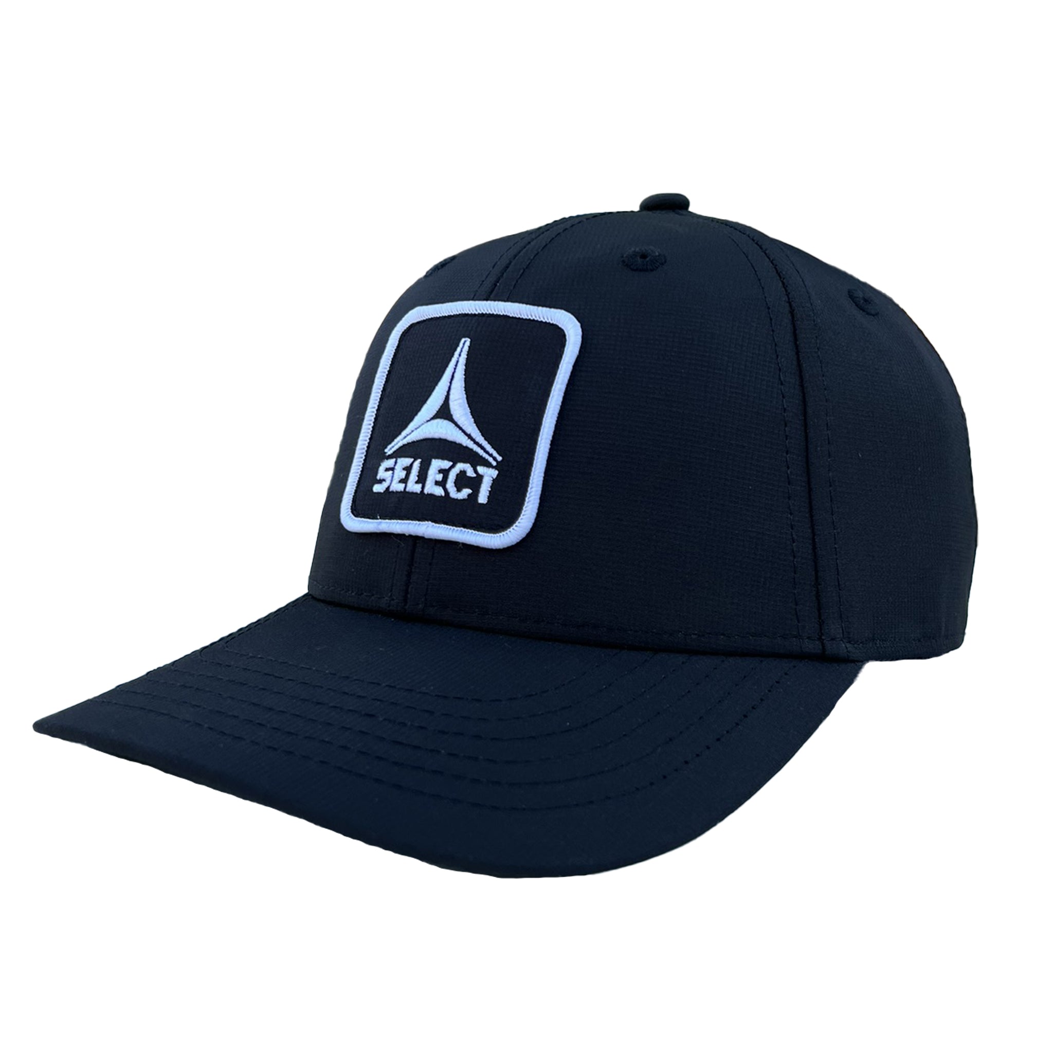Black performance cap with white 'Select' branding. Front view left