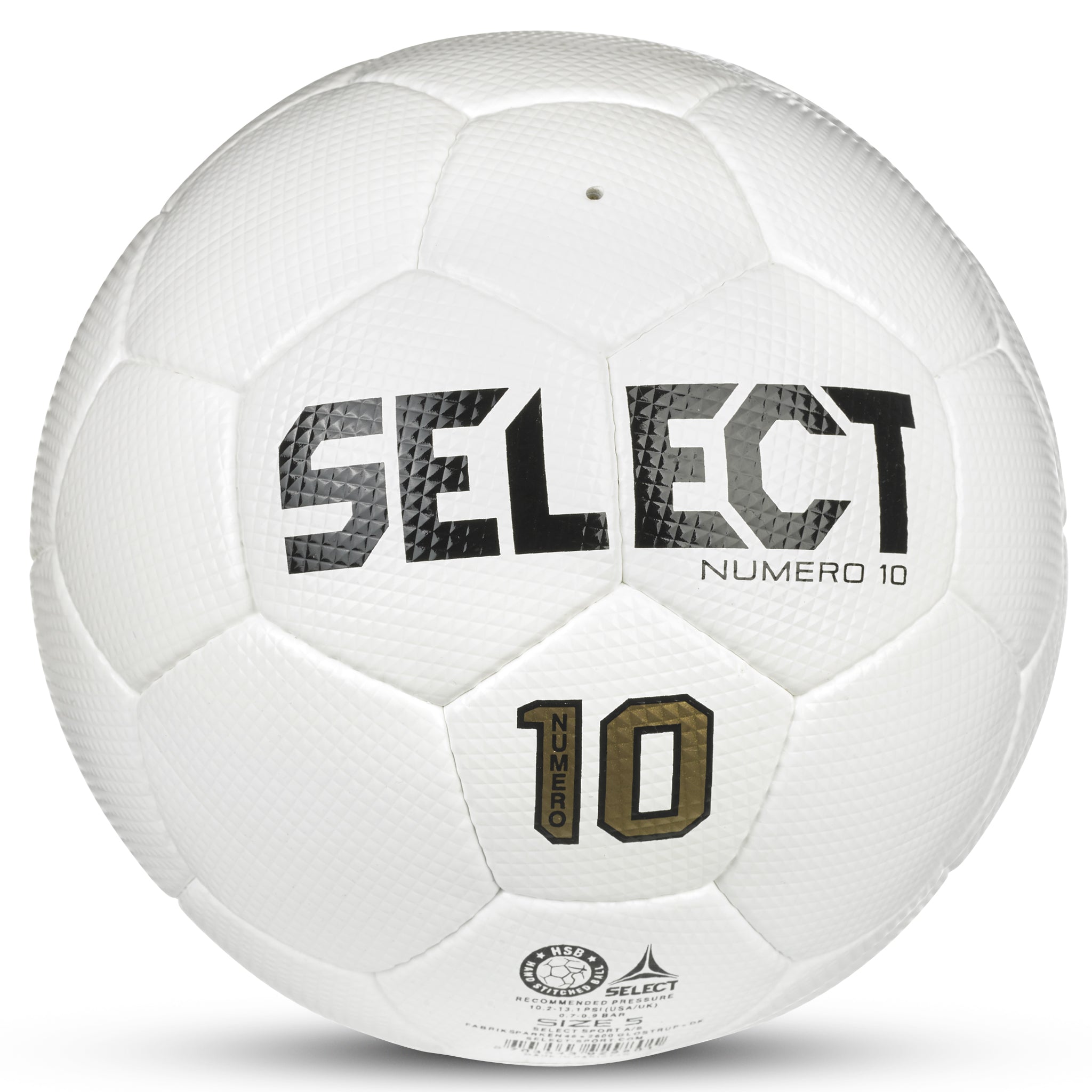 White soccer ball with a gold numero 10 and 'Select' branding. Approved for NFHS play #color_ #color_white #color_white
