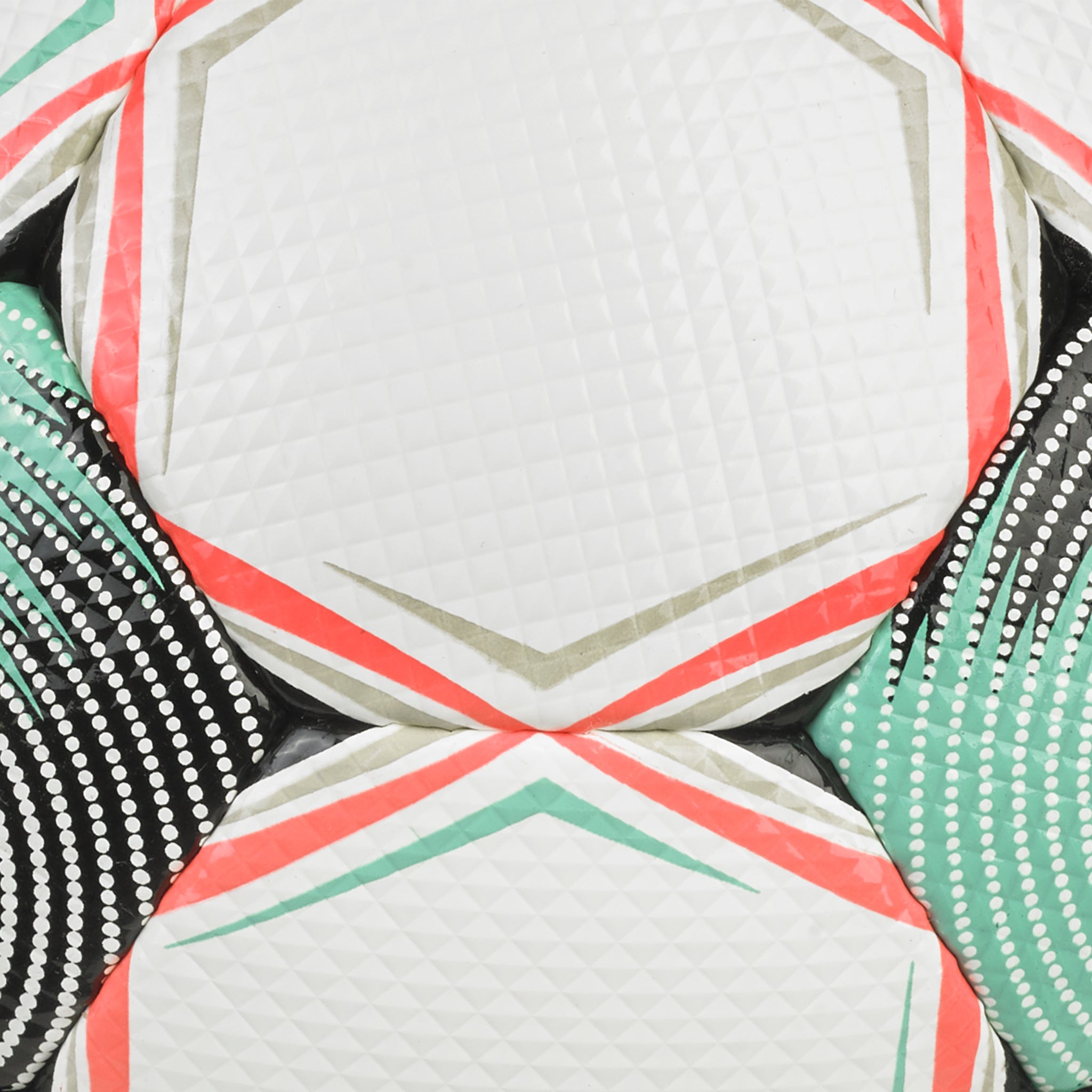 White soccer ball with teal and coral accents and 'Select' branding #color_teal/coral #color_white/green