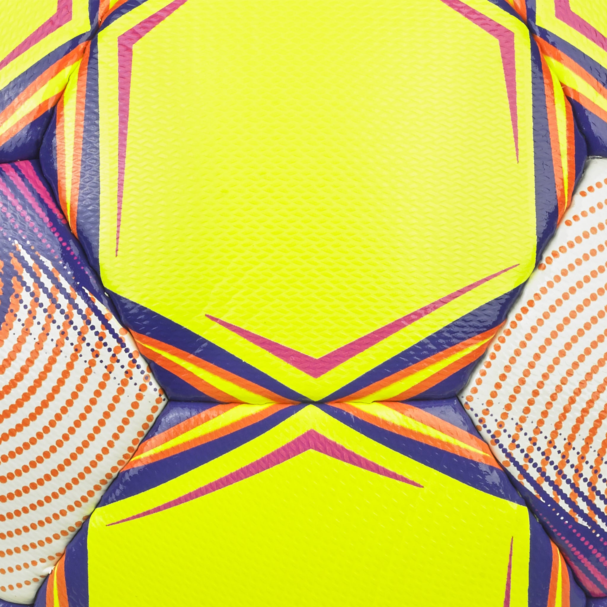 Yellow soccer ball with purple, orange, and white accents and 'Select' branding. Approved for NFHS play #color_yellow/purple
