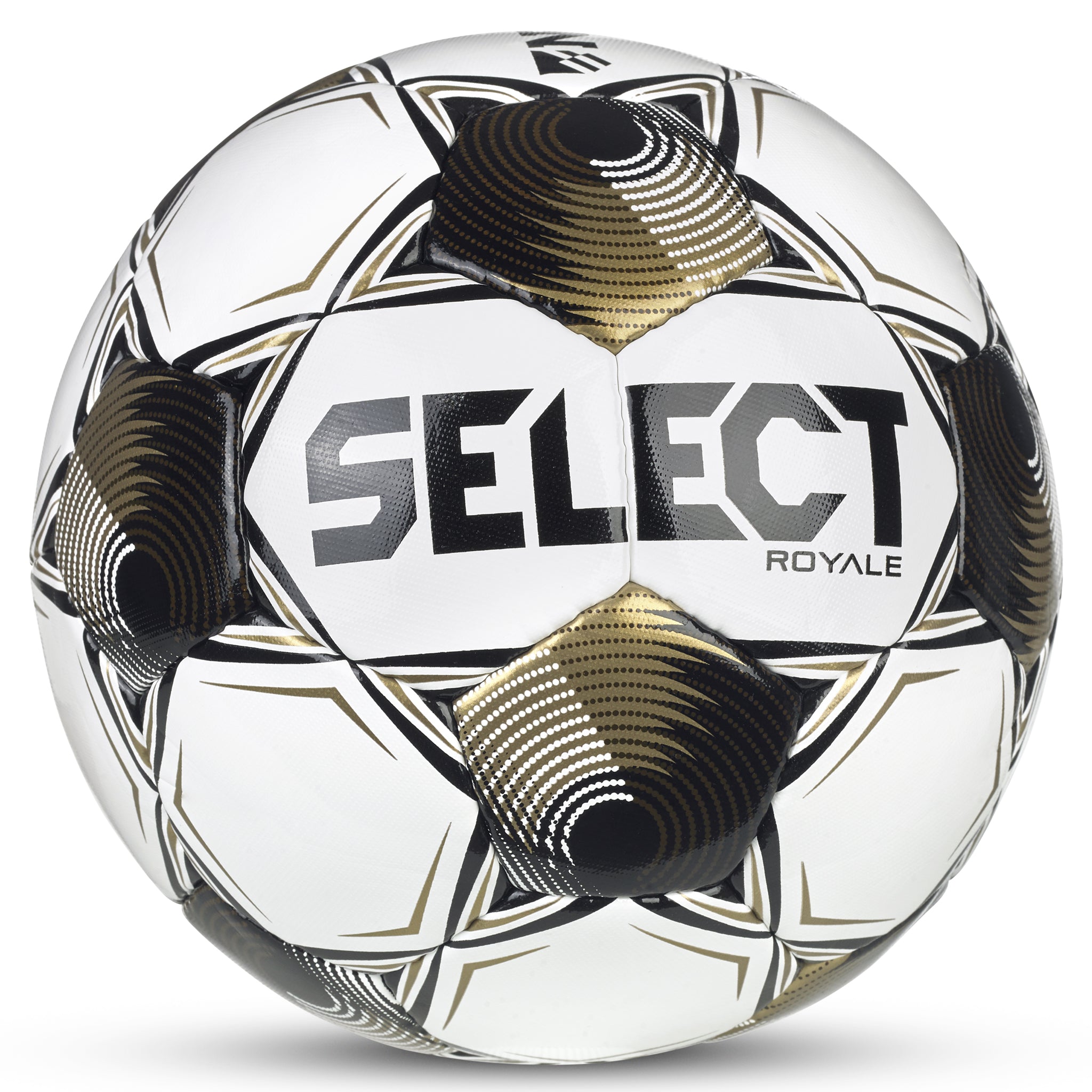 White soccer ball with black and gold accents and 'Select' branding. Approved for NFHS play #color_white/black