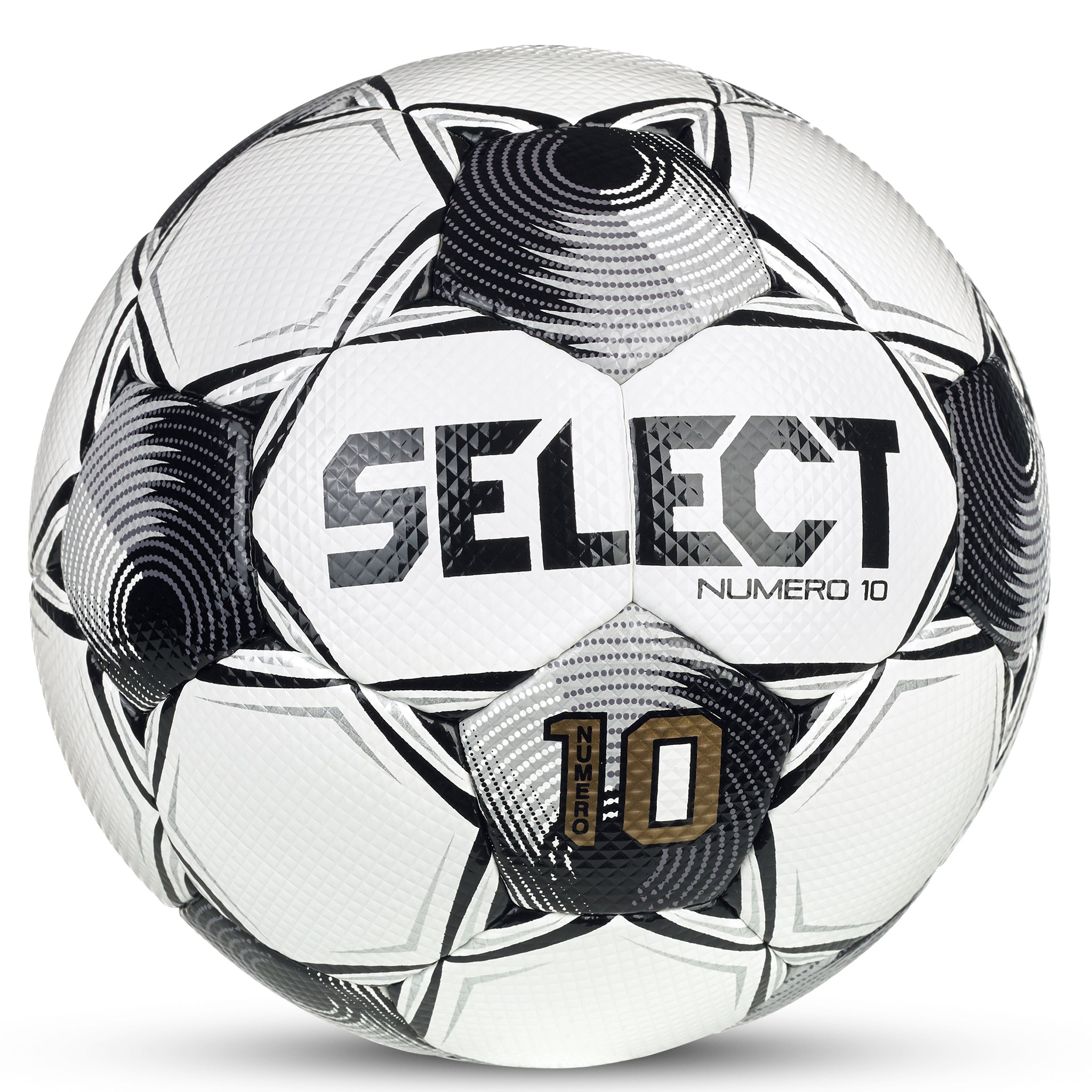 White soccer ball with black and silver accents and 'Select' branding. #color_white/black