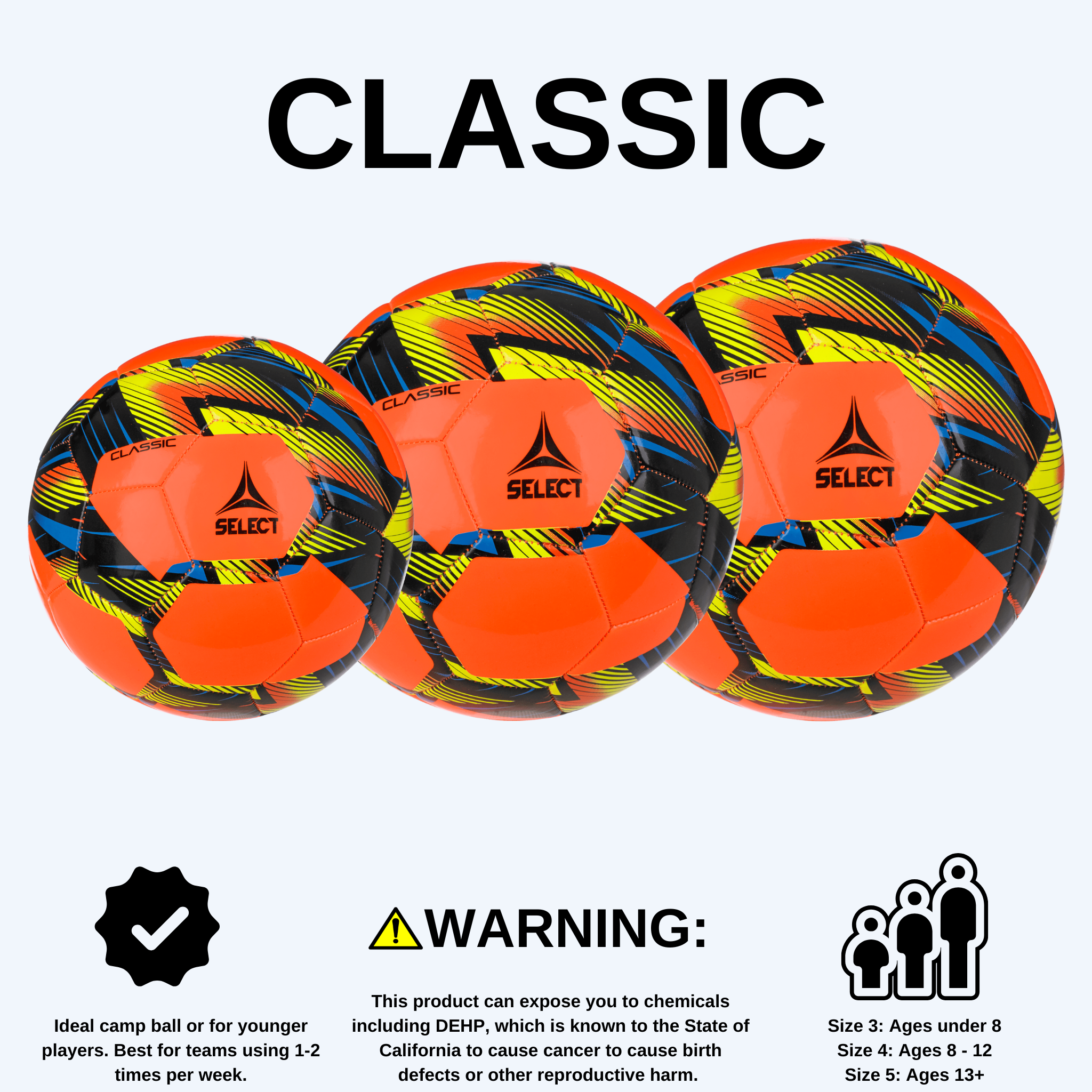 Orange soccer ball with black, blue, and yellow accents. Select branded #color_ #color_orange/black #color_orange/black