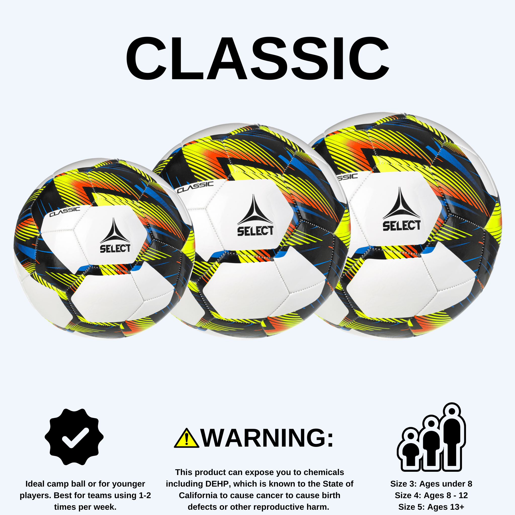 White soccer ball with black, blue, and orange accents. Select branded #color_ #color_white/black #color_white/black