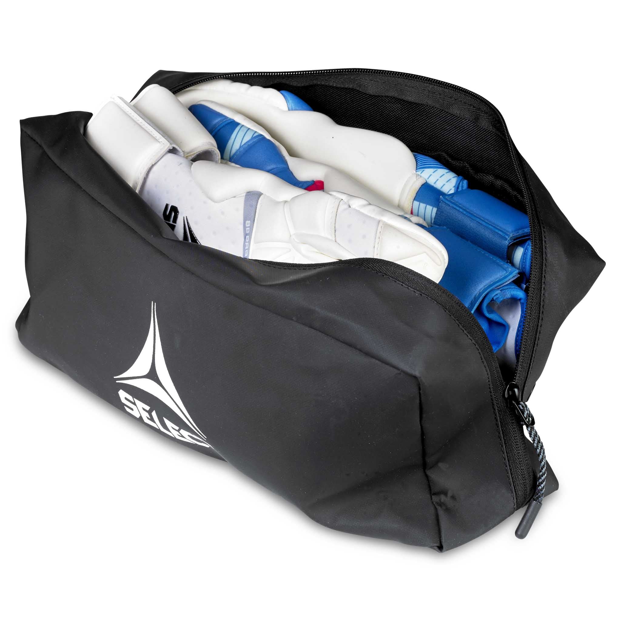 Small black bag designed to hold two pairs of goalkeeper gloves with 'Select' branding #color_black