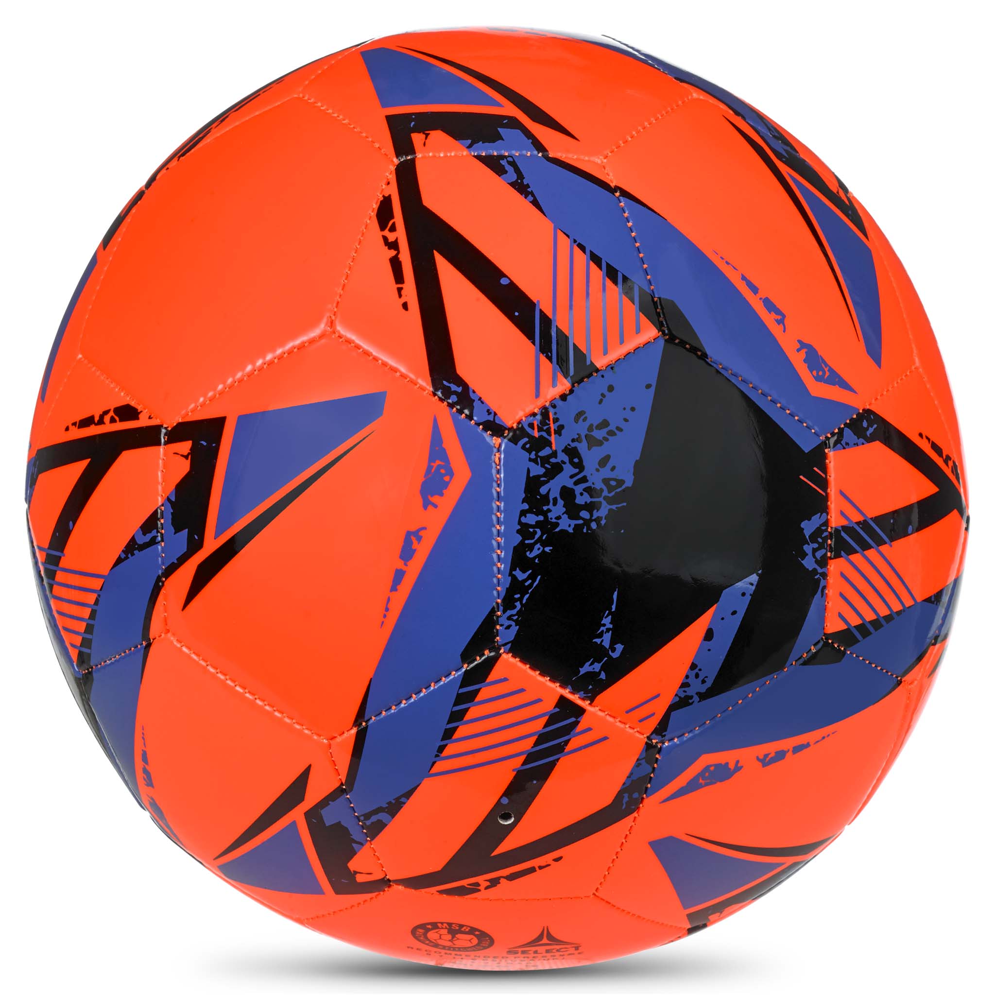 Orange soccer ball with black and purple accents featuring the Select logo #color_ #color_orange/blue
