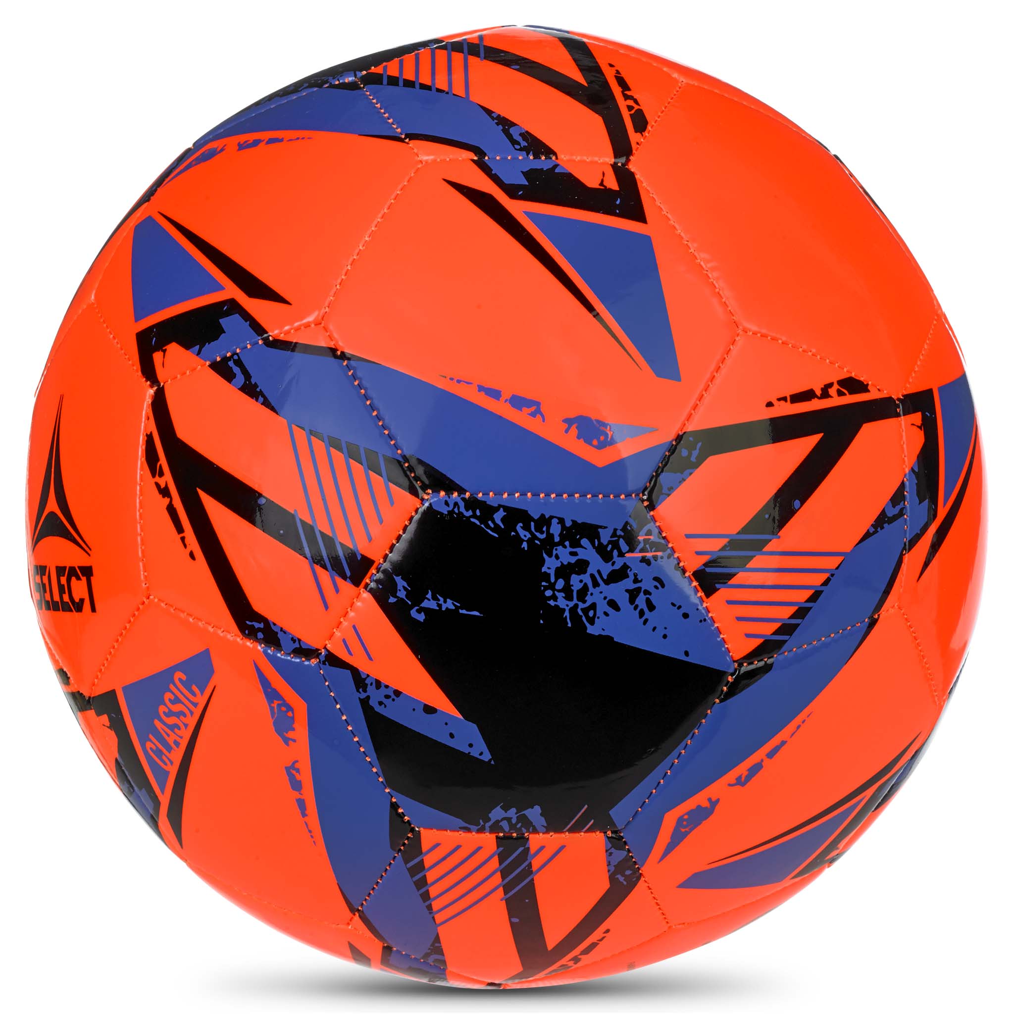Orange soccer ball with black and purple accents featuring the Select logo #color_ #color_orange/blue