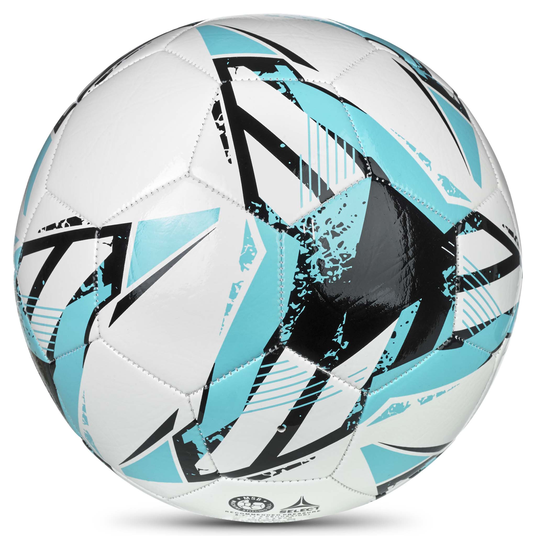 White soccer ball with black and lightblue accents featuring the Select logo #color_ #color_white/blue #color_white/blue