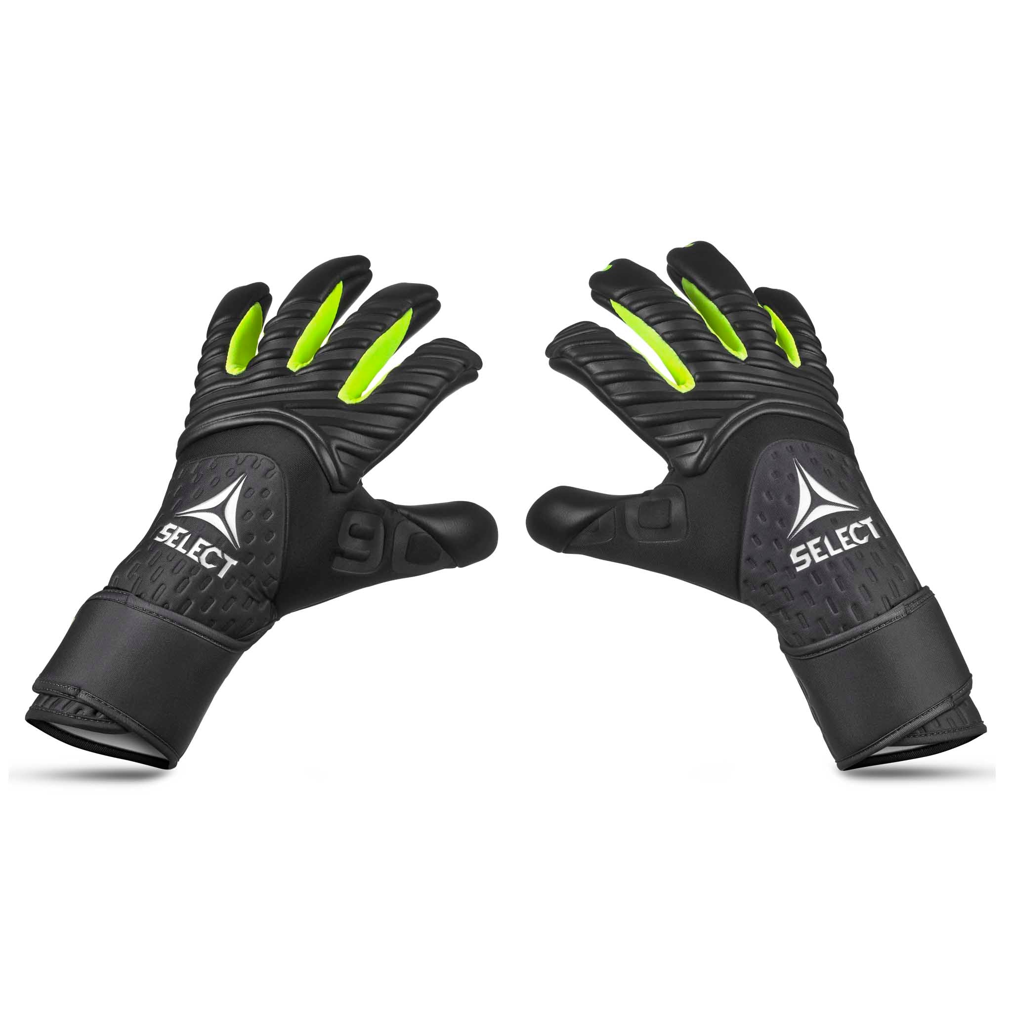 Adult goalkeeper glove with a black and brown backhand and a black palm. Select logo on backhand #color_black/brown
