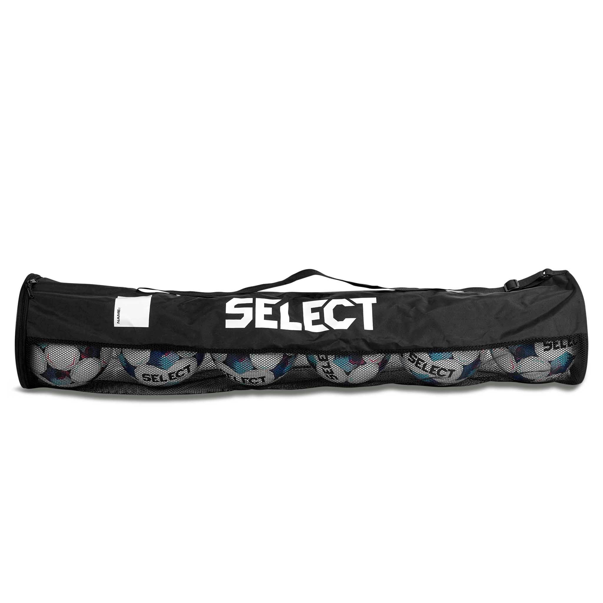 Black nylon and mesh ball tube to hold 6 balls. White Select logo on side. #color_black