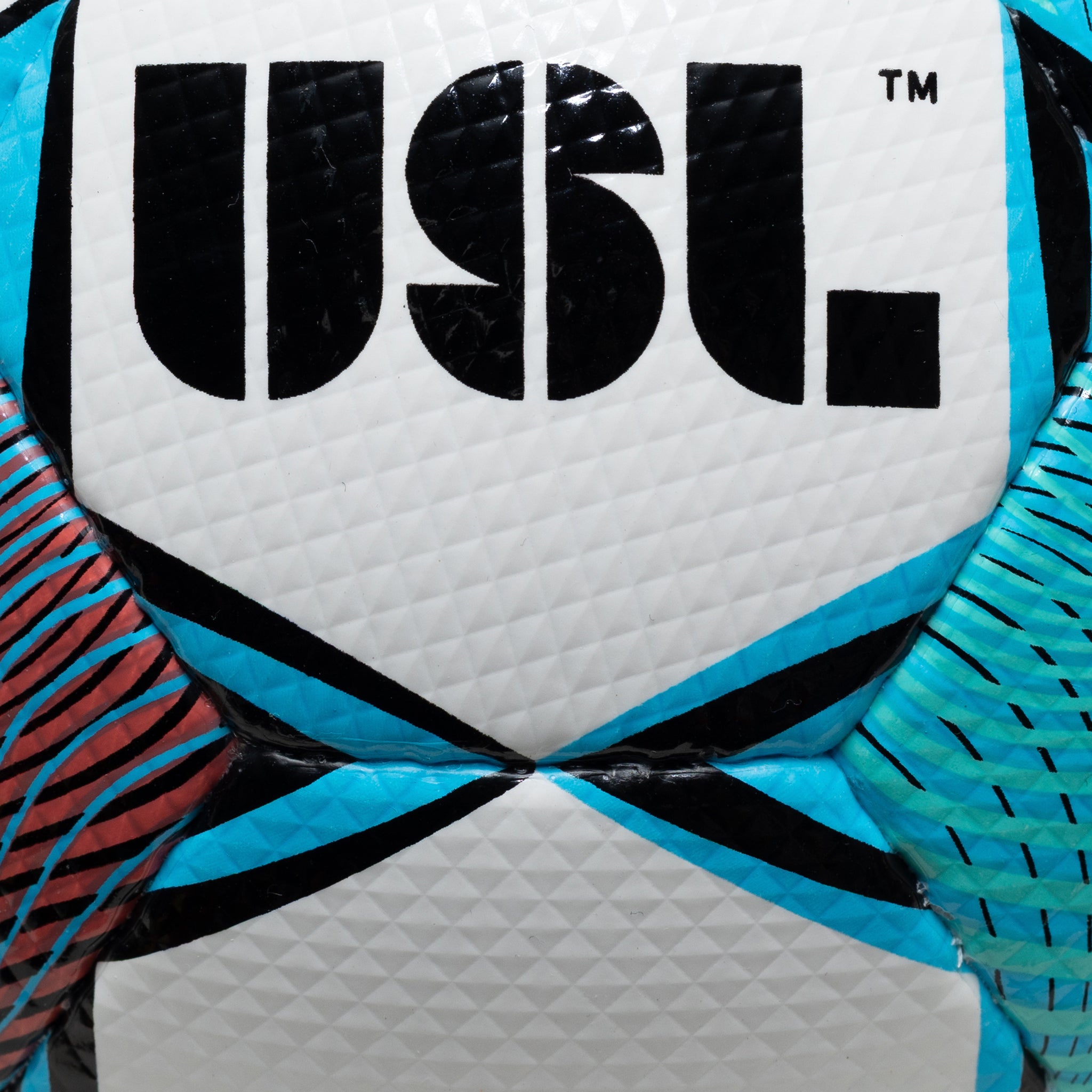 White soccer ball with blue, green, and pink wavy accents branded with the Select logo. Official match ball for the USL #color_white/green