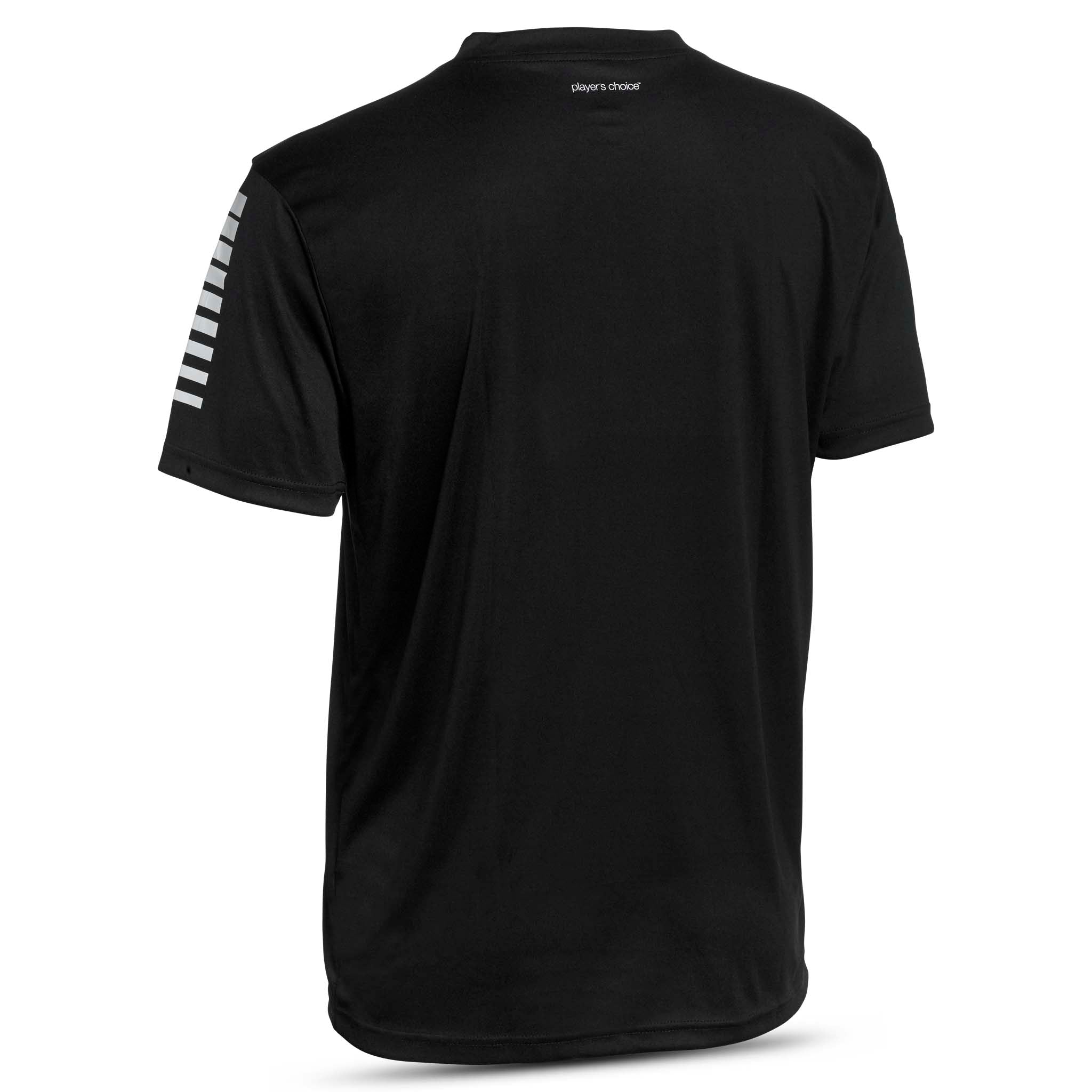 Black short sleeve sports jersey with white stripes and Select brand logo on a white background. Product name is Pisa short sleeve jersey #color_ #color_black #color_black