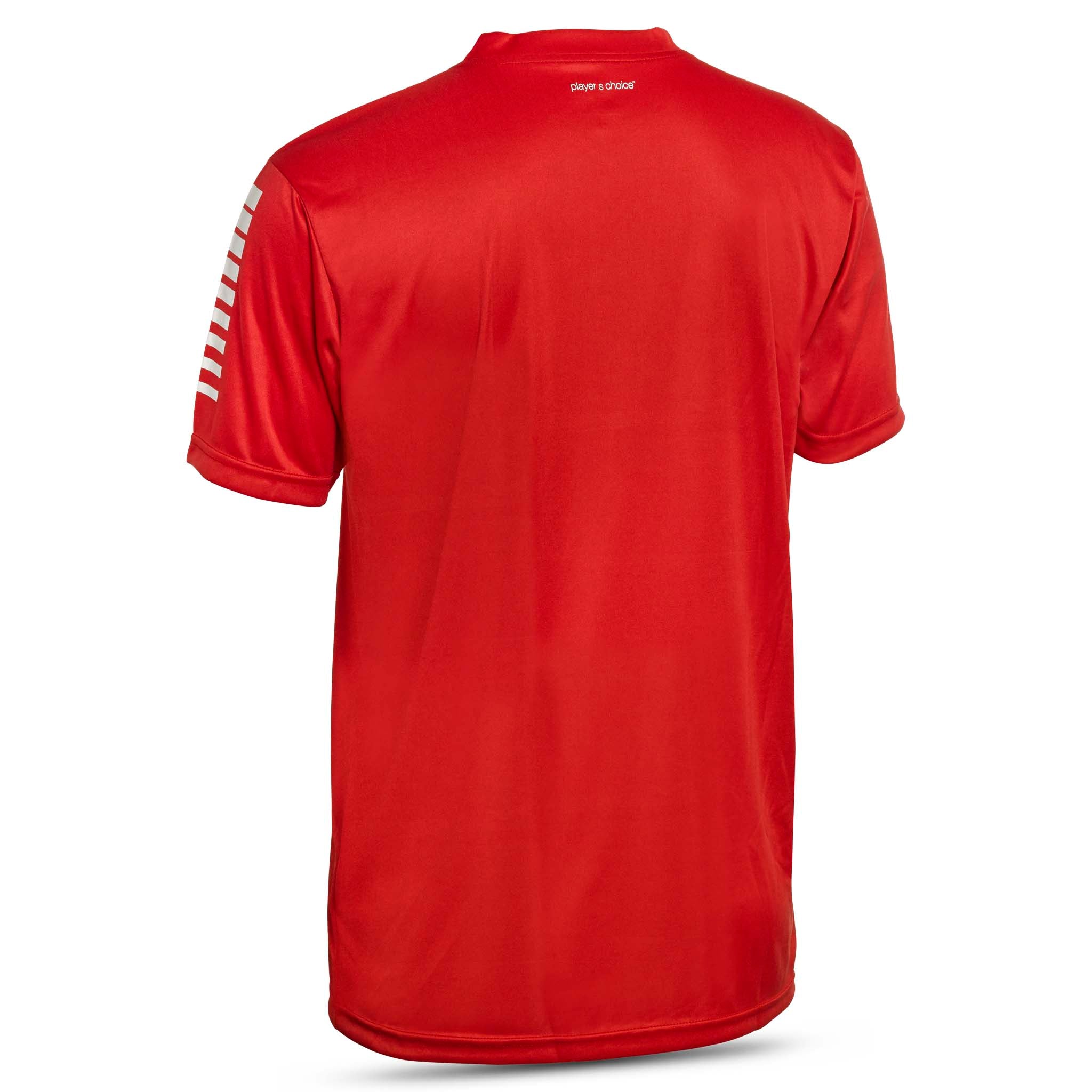 Red short sleeve sports jersey with white stripes and Select brand logo on a white background. Product name is Pisa short sleeve jersey #color_ #color_red #color_red