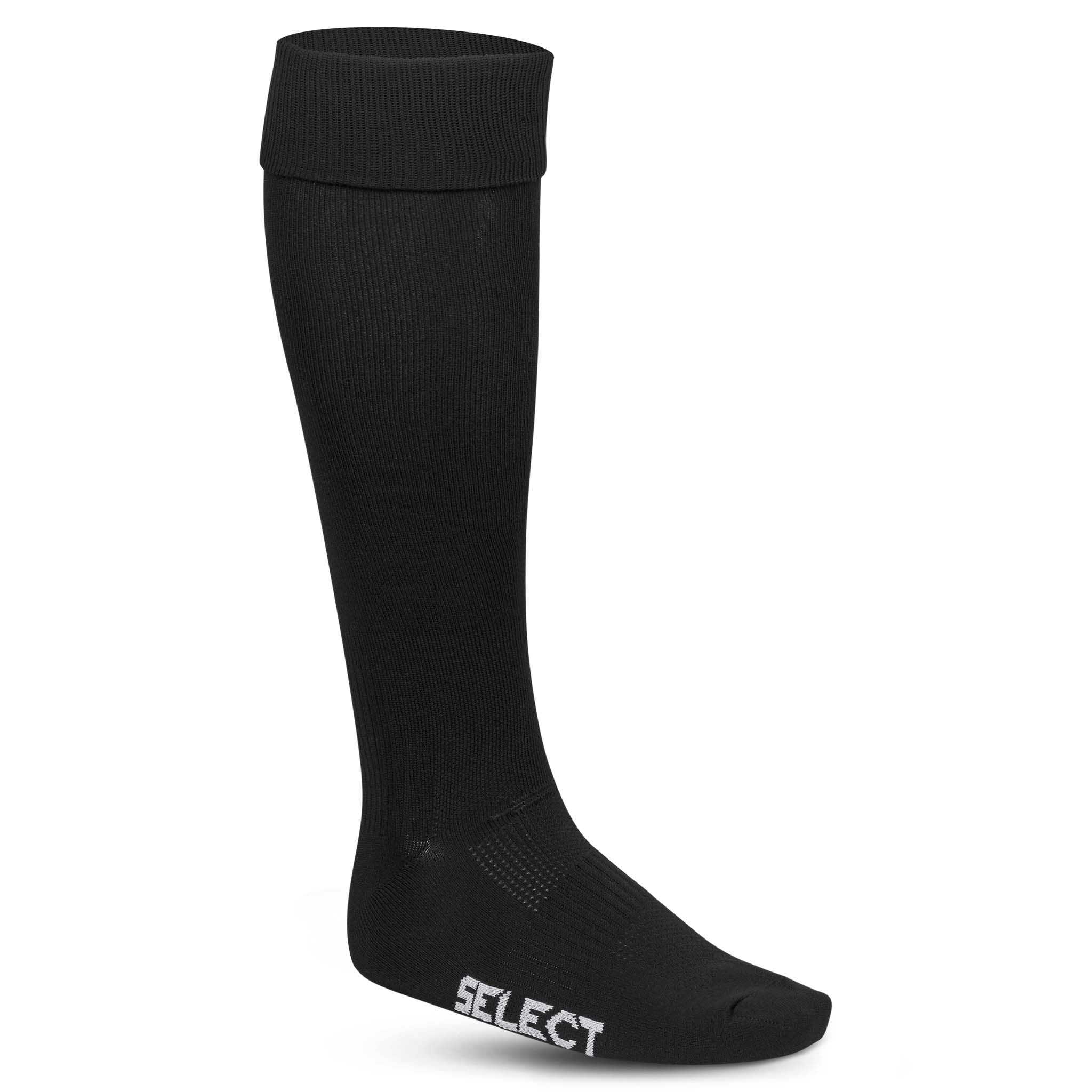 Black soccer socks with Select branding on bottom of foot #color_black