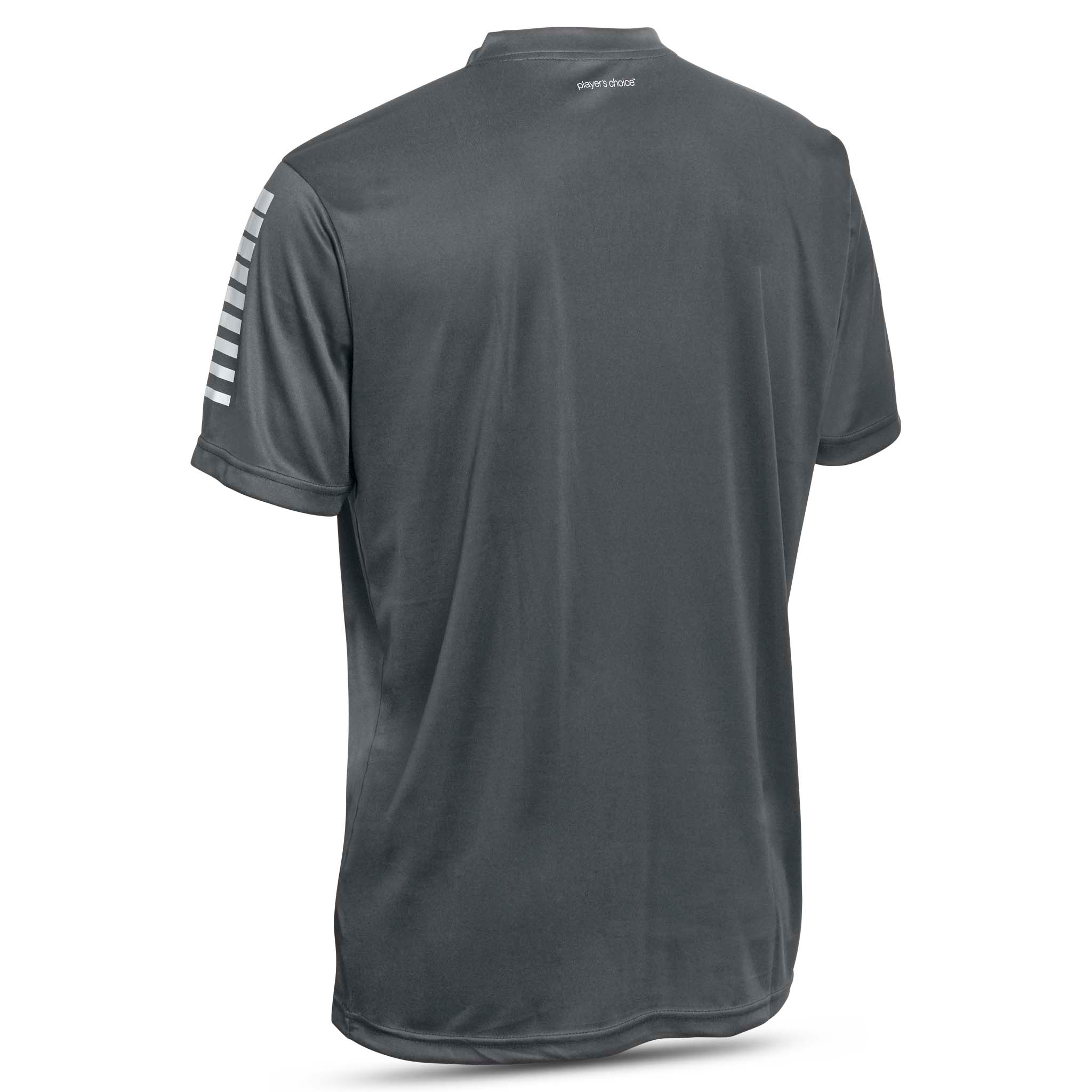 Grey short sleeve sports jersey with white stripes and Select brand logo on a white background. Product name is Pisa short sleeve jersey #color_ #color_grey #color_grey