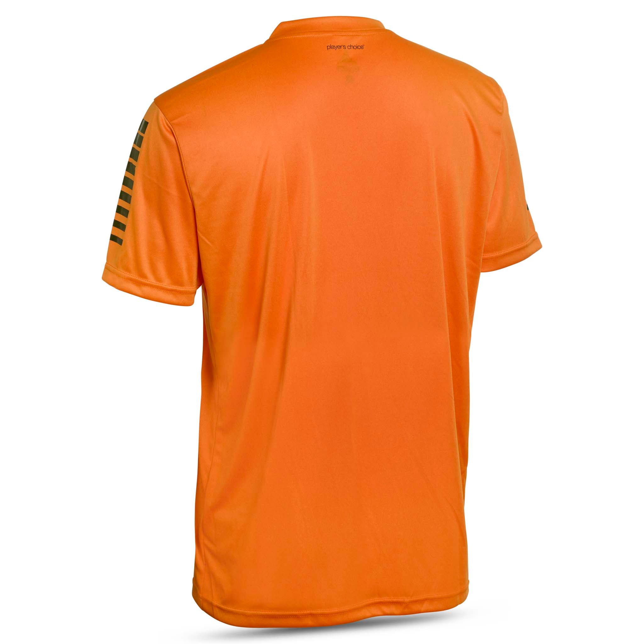 Orange short sleeve sports jersey with black stripes and Select brand logo on a white background. Product name is Pisa short sleeve jersey #color_ #color_orange #color_orange