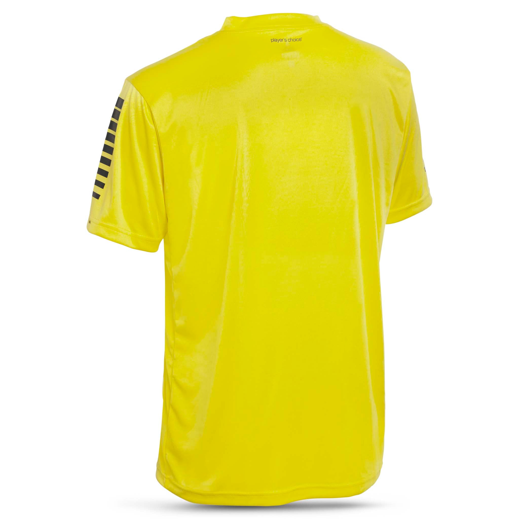Yellow short sleeve sports jersey with black stripes and Select brand logo on a white background. Product name is Pisa short sleeve jersey #color_ #color_yellow/black #color_yellow/black
