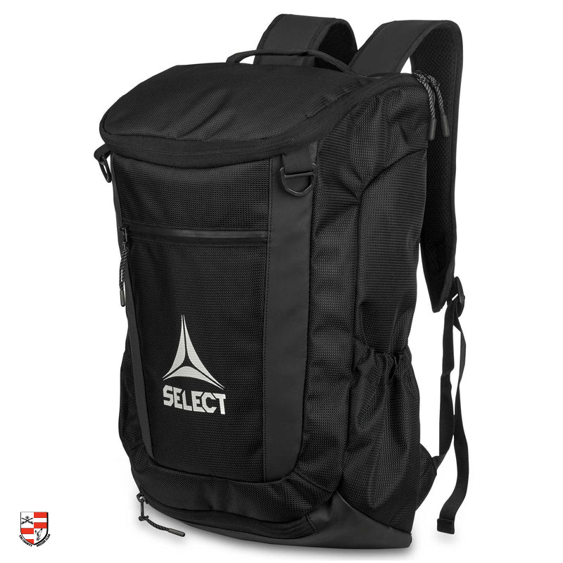 Black backpack with Select logo on a white background