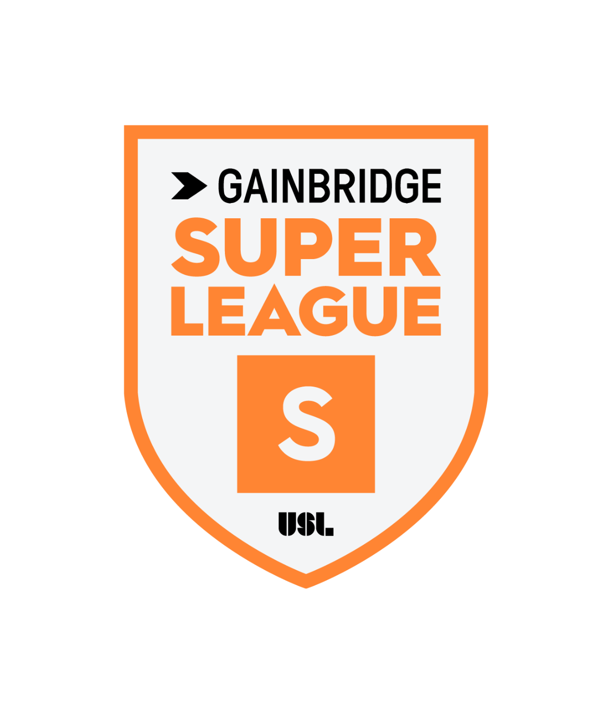 Gainbridge Super League orange, black, and white shield logo