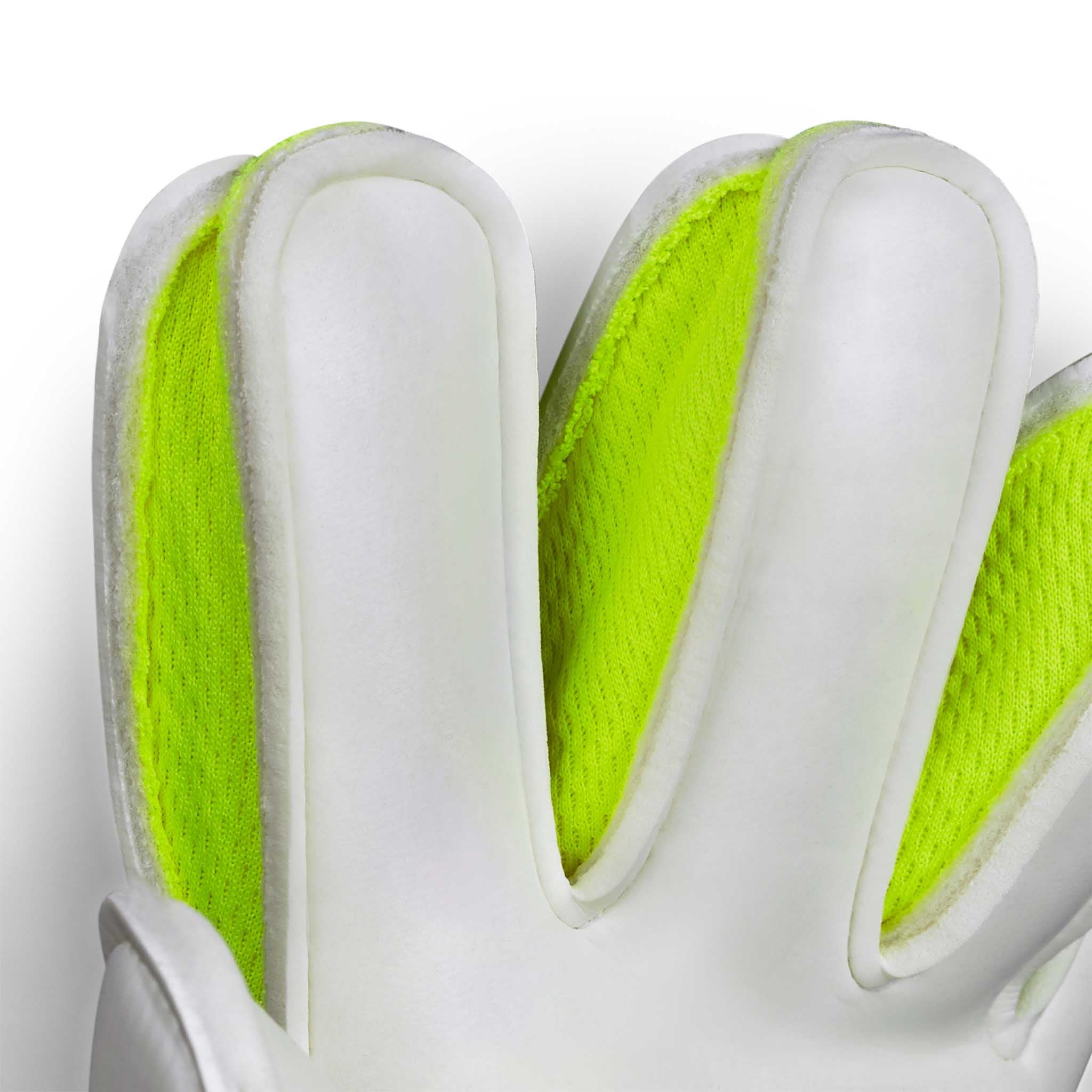 Youth goalkeeper glove with a navy and green backhand and white plam. Select logo on backhand #color_blue/green
