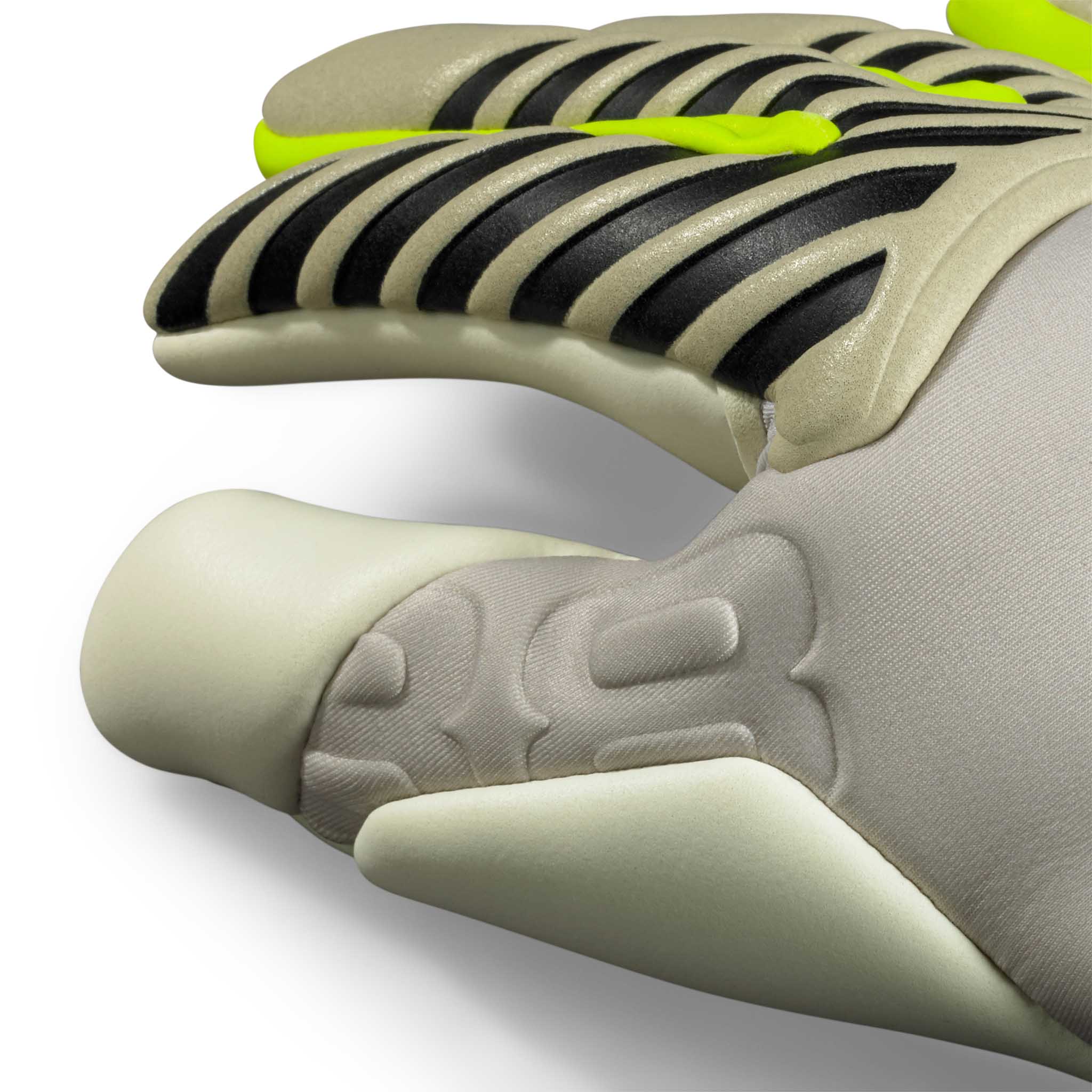 Adult goalkeeper glove with a white backhand and palm. Select logo on backhand. #color_white/white