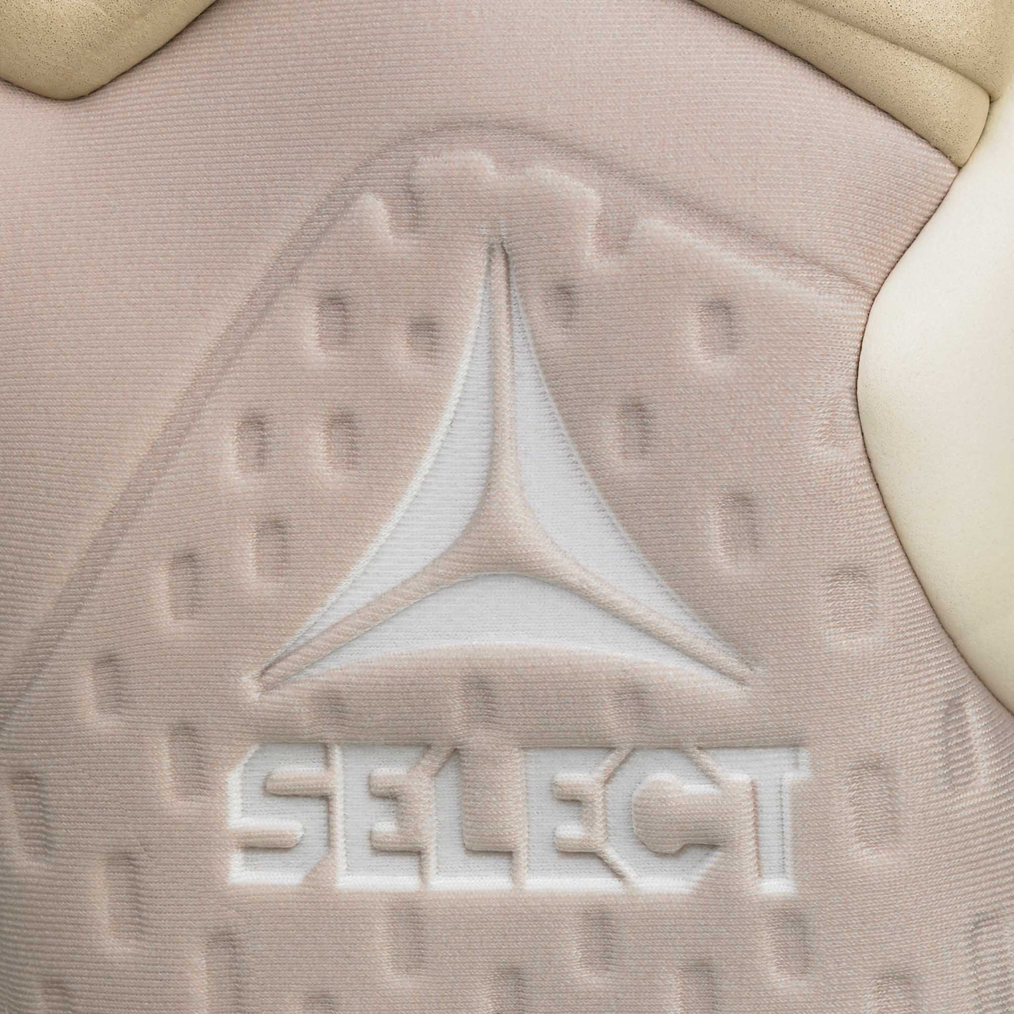Adult goalkeeper glove with a white backhand and palm. Select logo on backhand. #color_white/white