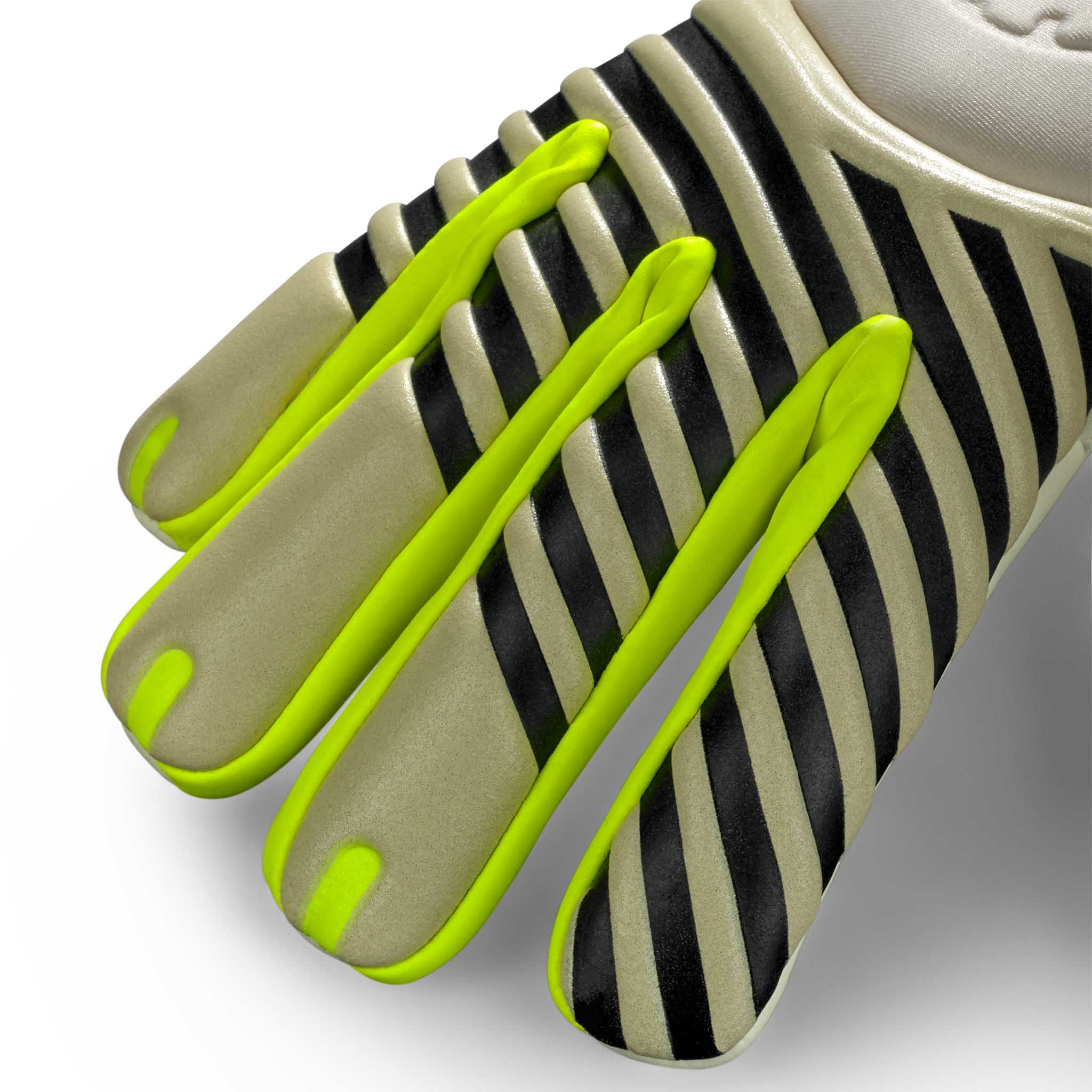 Adult goalkeeper glove with a white backhand and palm. Select logo on backhand. #color_white/white