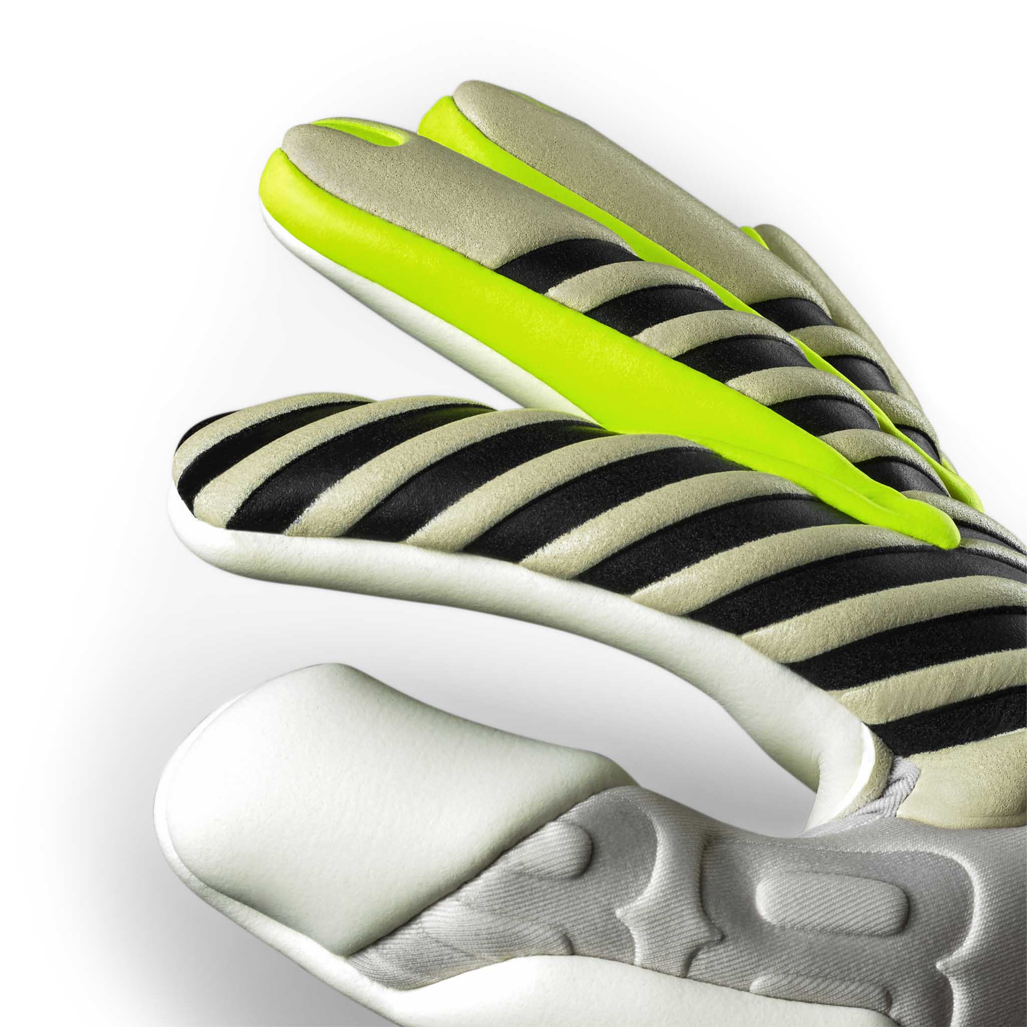 Adult goalkeeper glove with a white backhand and palm. Select logo on backhand. #color_white/white