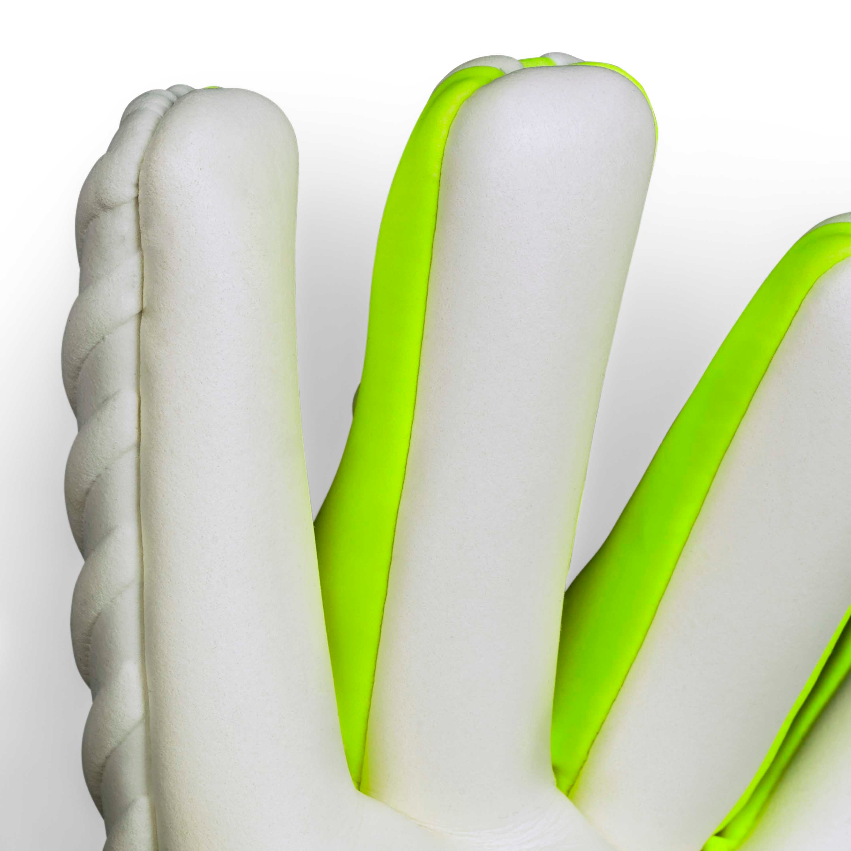Adult goalkeeper glove with a white backhand and palm. Select logo on backhand. #color_white/white