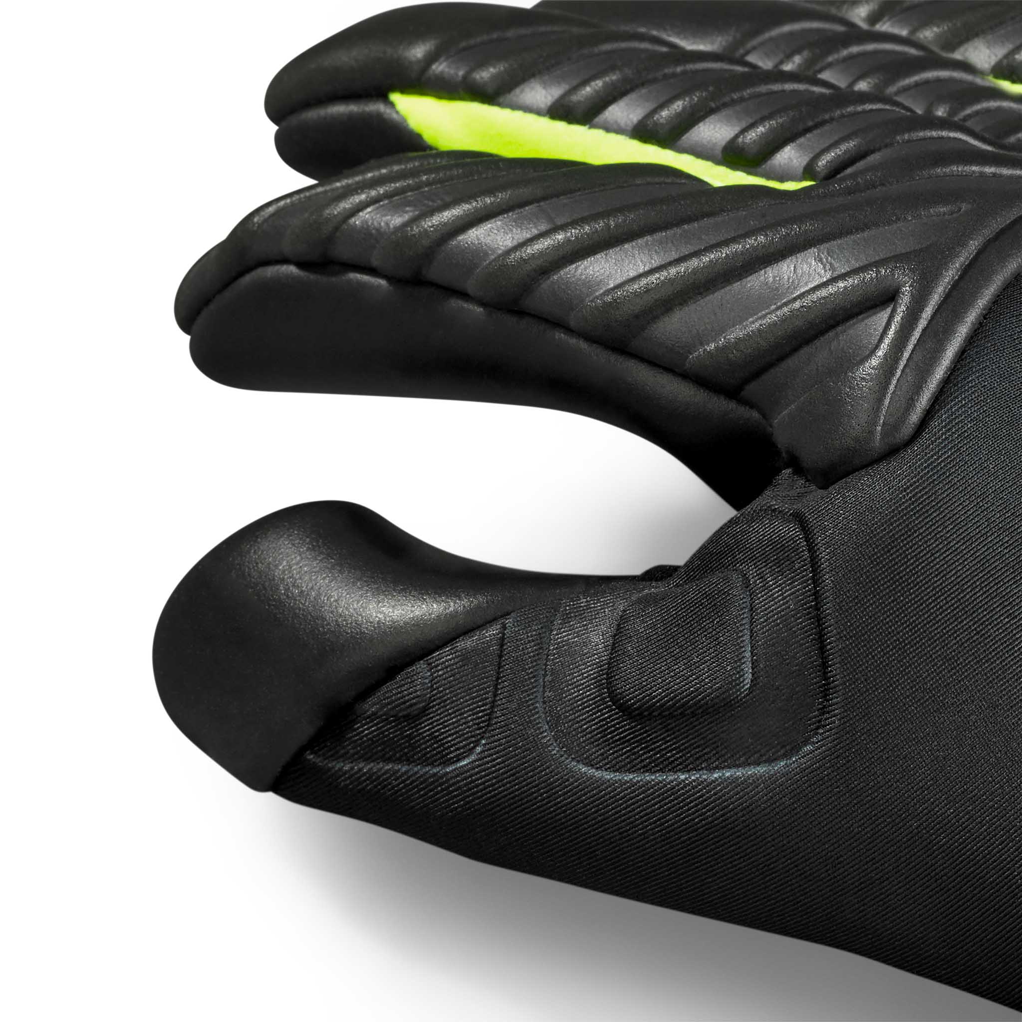 Adult goalkeeper glove with a black and brown backhand and a black palm. Select logo on backhand #color_black/brown