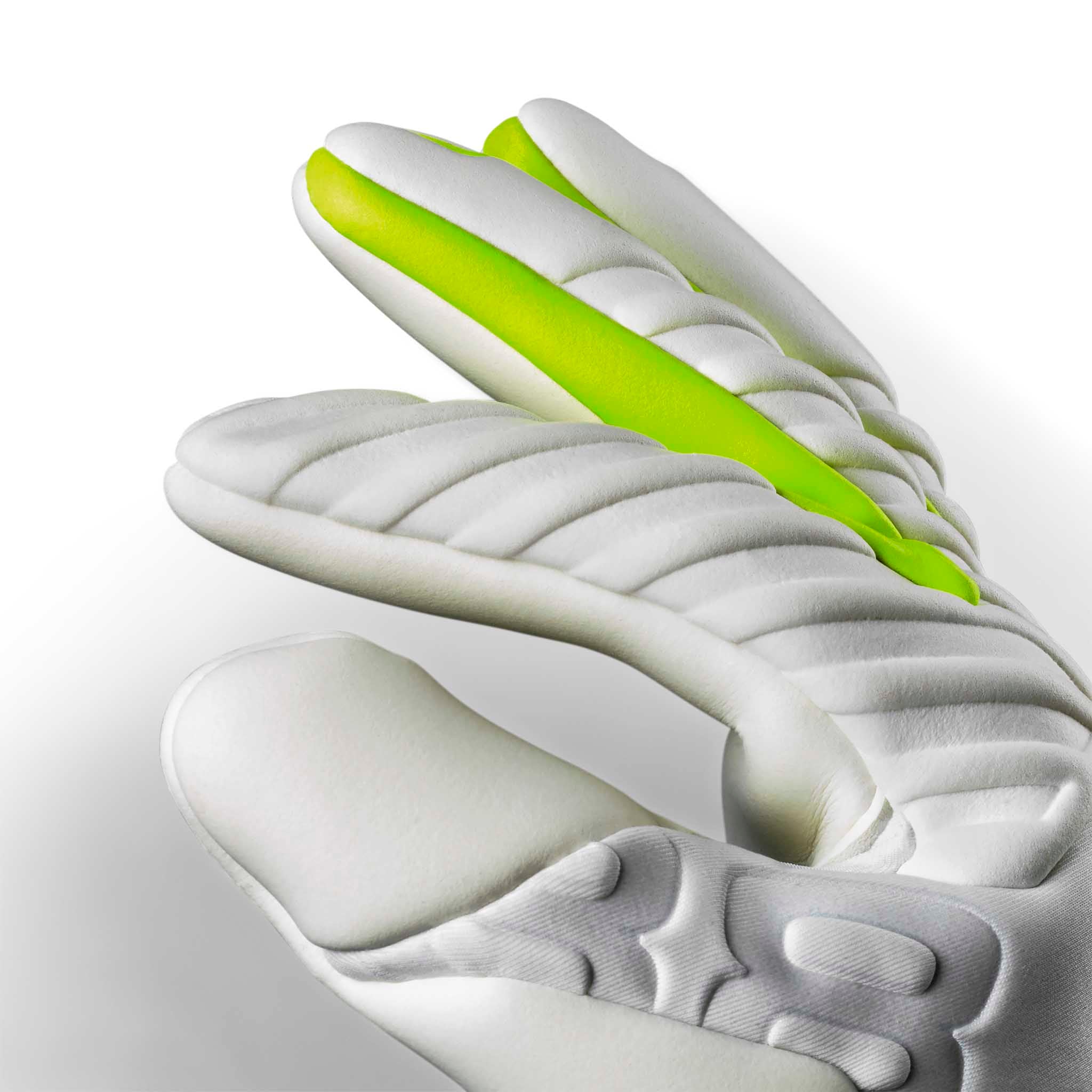 Adult goalkeeper glove with a white backhand and palm. Select logo on backhand. #color_white/white