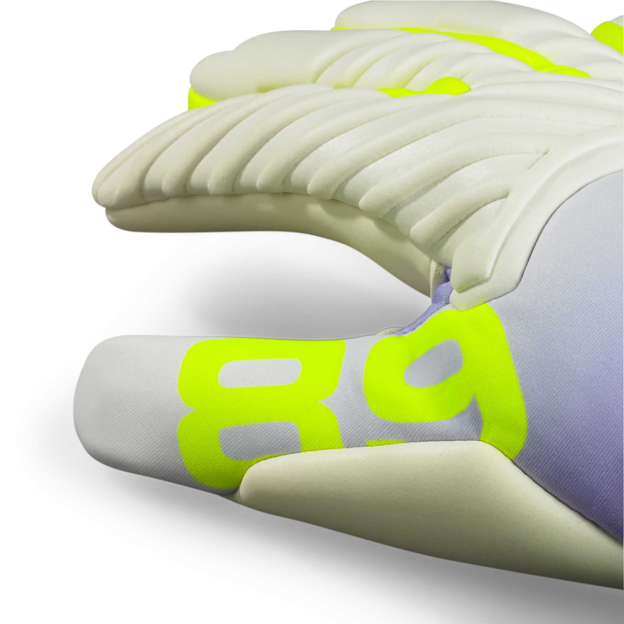 Women's cut goalkeeper glove with a pink and white backhand and a white palm. Select logo on backhand. #color_pink/beige/white