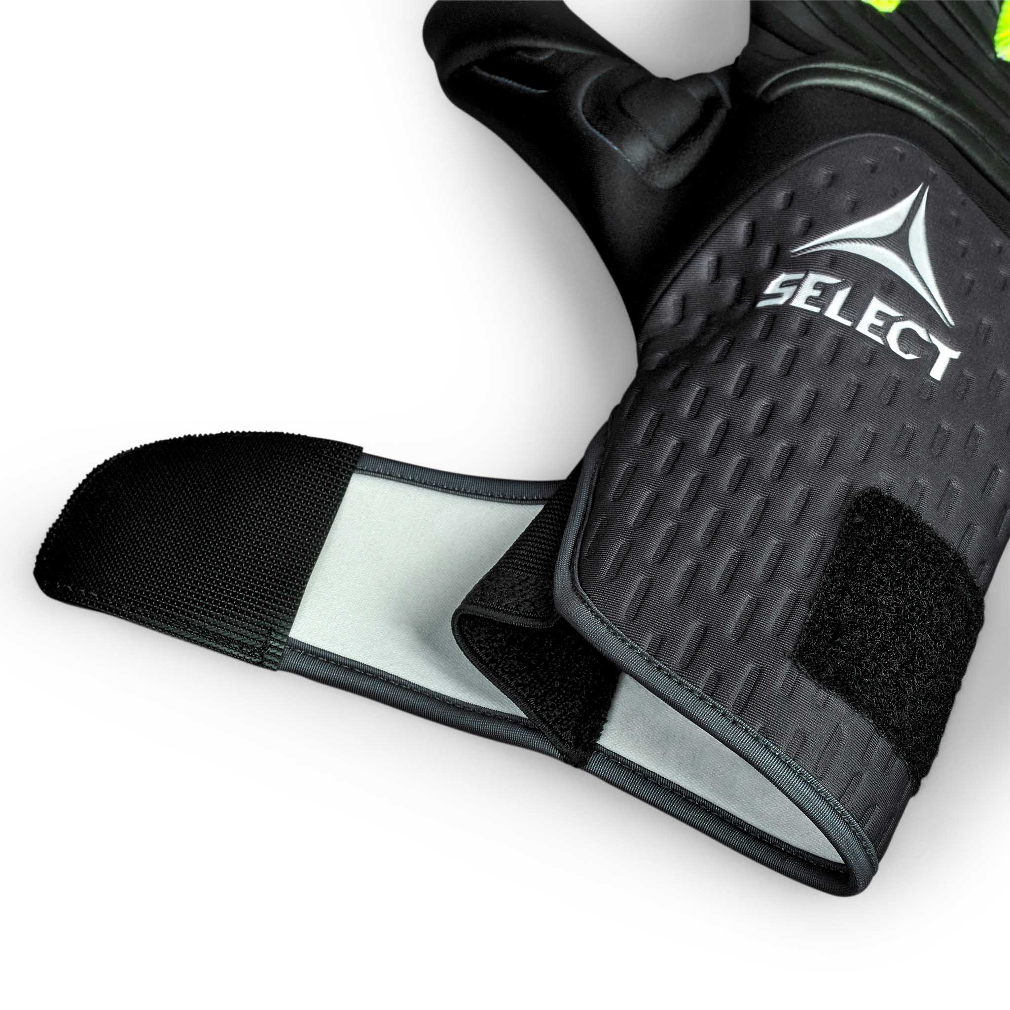 Adult goalkeeper glove with a black and brown backhand and a black palm. Select logo on backhand #color_black/brown