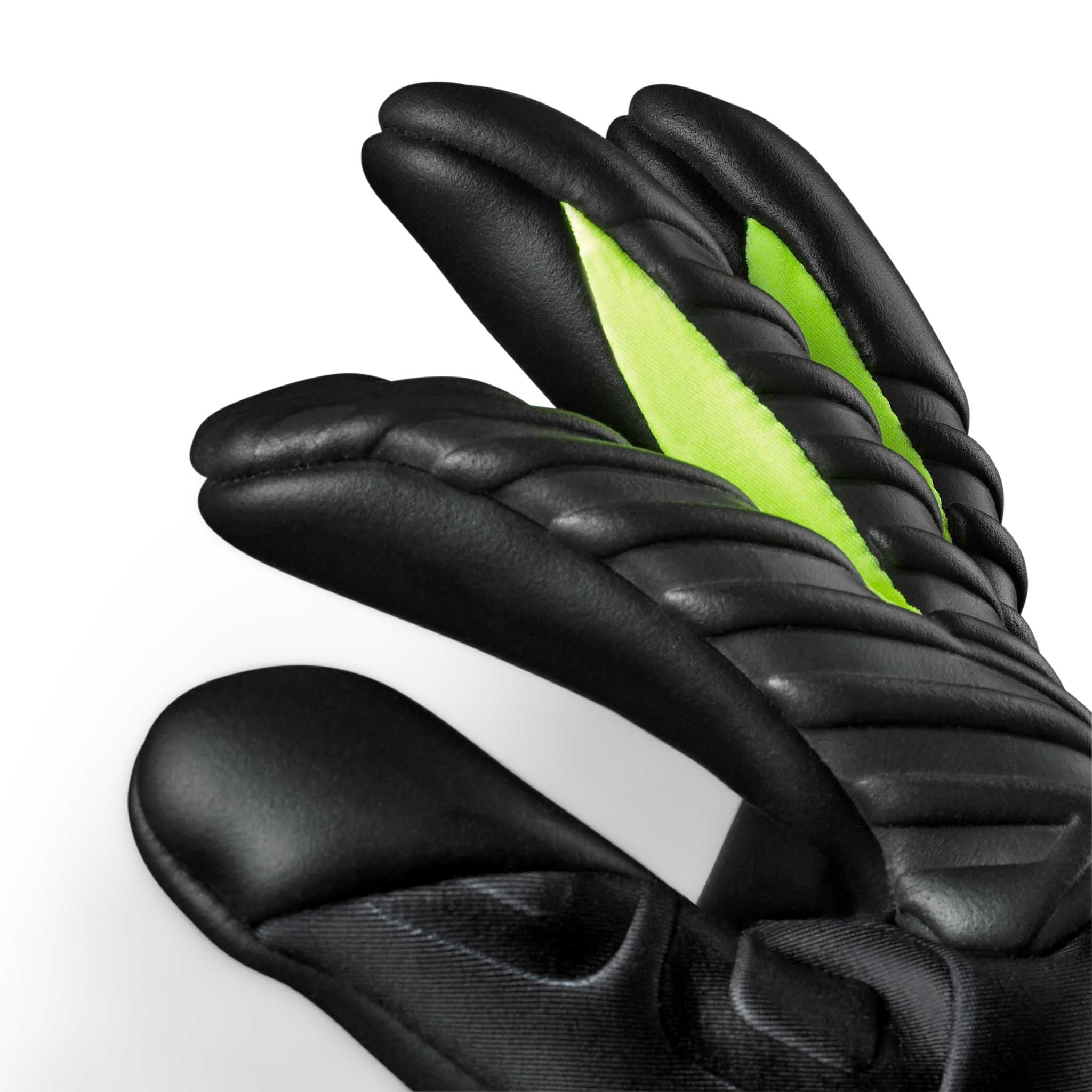 Adult goalkeeper glove with a black and brown backhand and a black palm. Select logo on backhand #color_black/brown