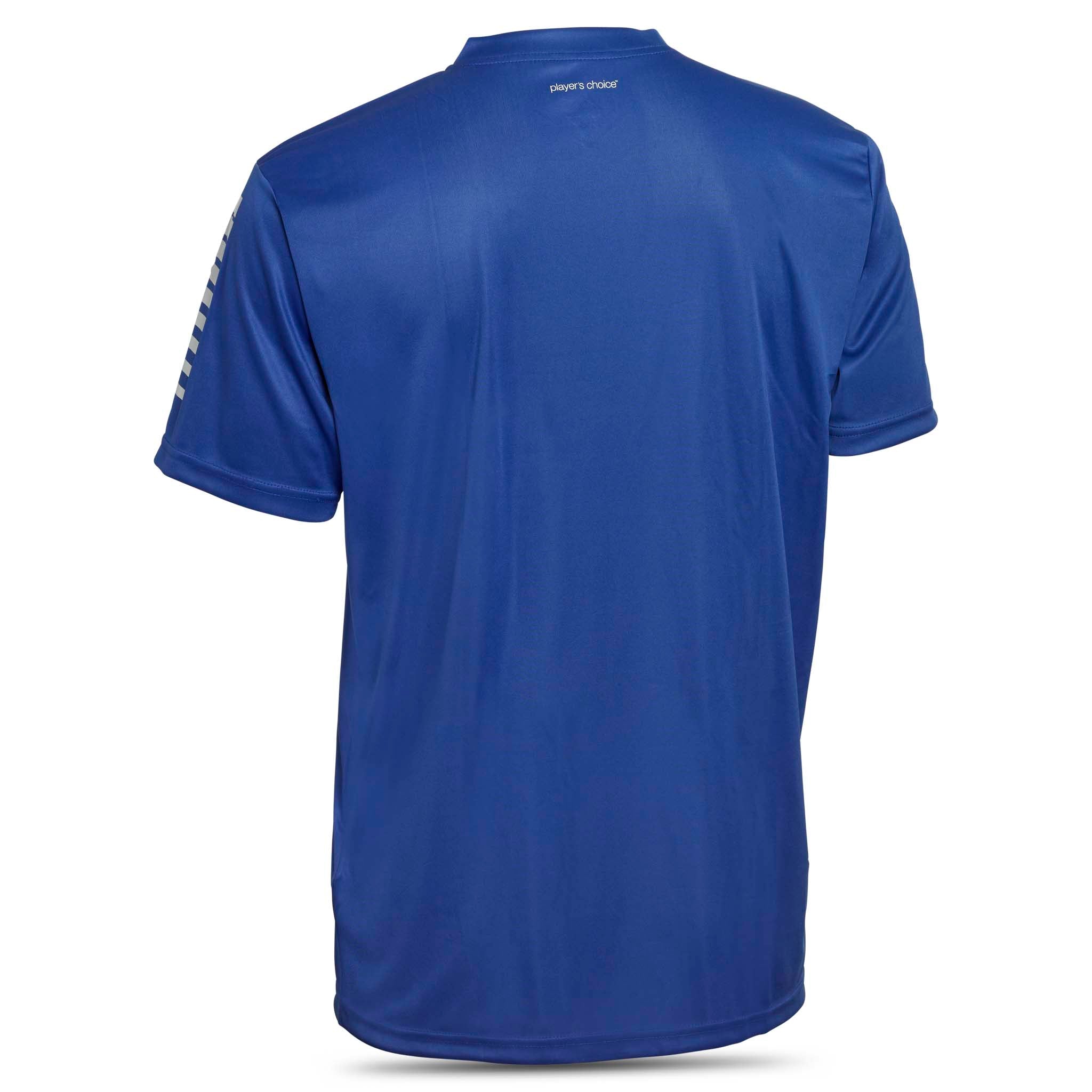 Blue short sleeve sports jersey with white stripes and Select brand logo on a white background. Product name is Pisa short sleeve jersey #color_ #color_blue #color_blue