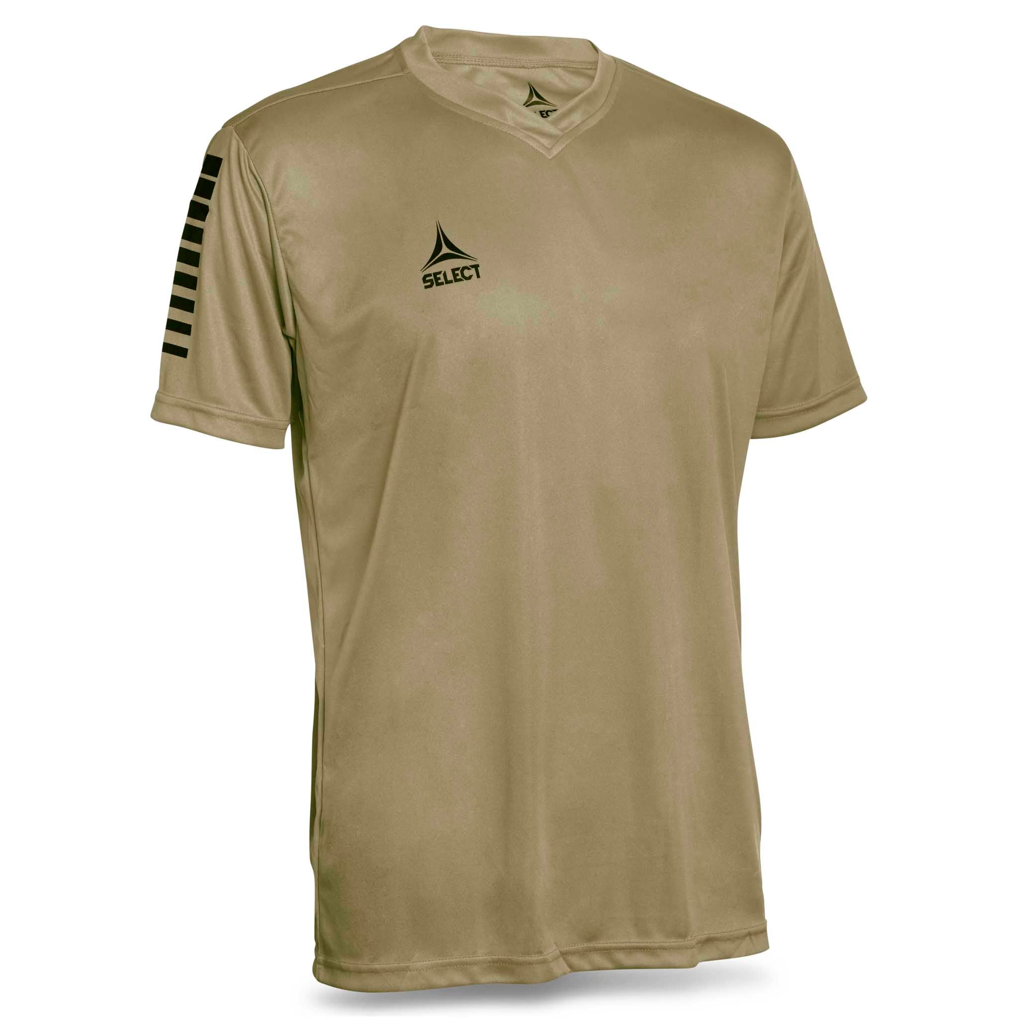Gold short sleeve sports jersey with black stripes and Select brand logo on a white background. Product name is Pisa short sleeve jersey #color_ #color_gold