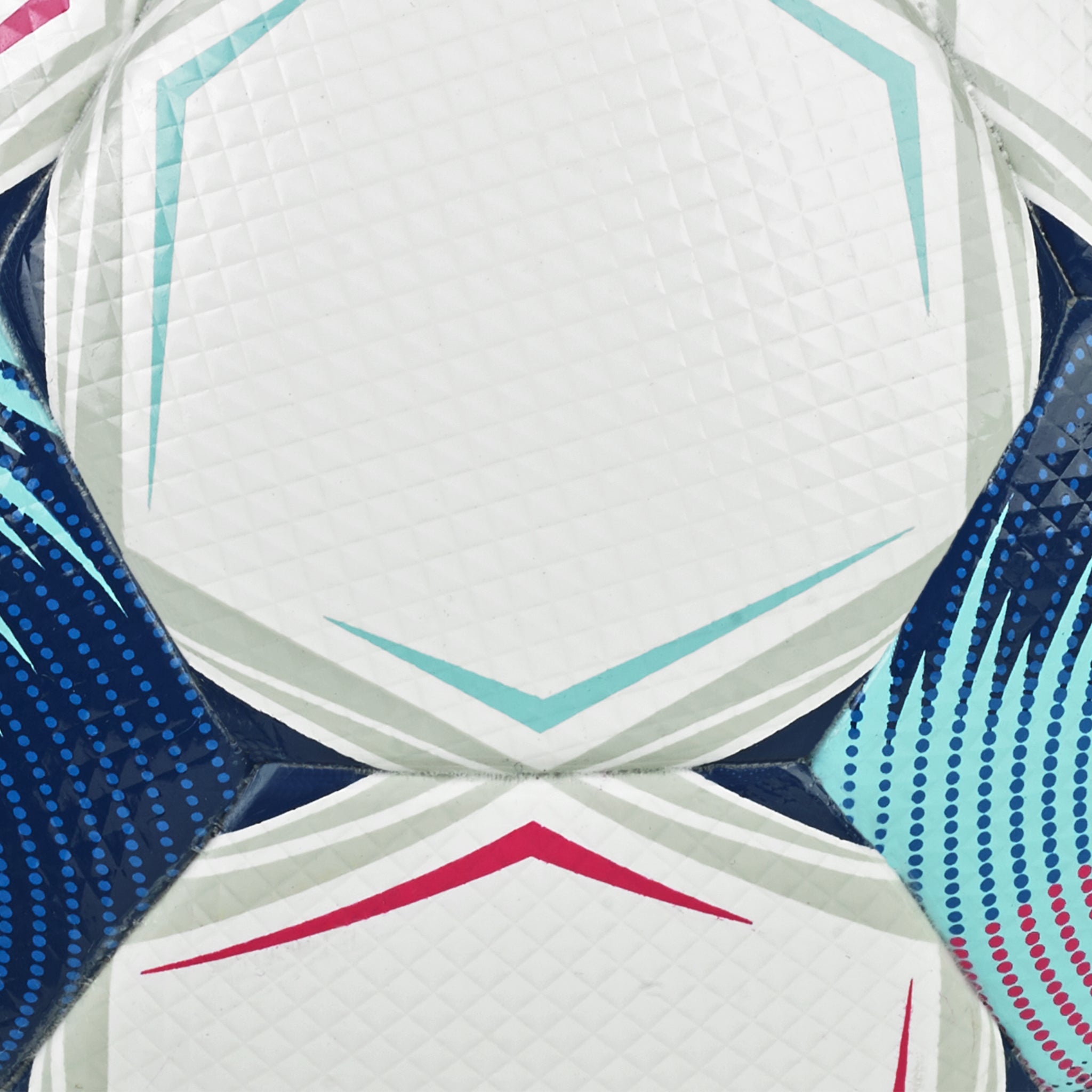 White soccer ball with navy and light blue accents. #color_white/blue
