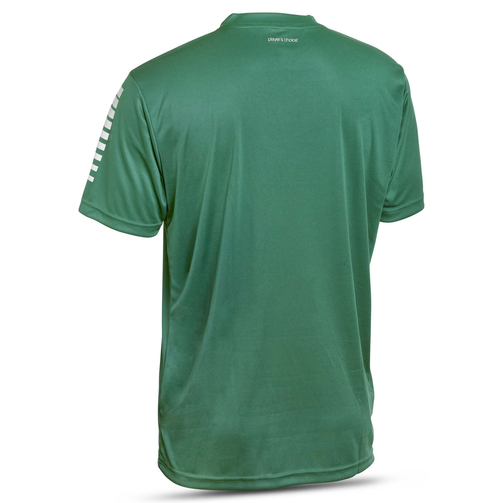 Green short sleeve sports jersey with white stripes and Select brand logo on a white background. Product name is Pisa short sleeve jersey #color_ #color_green #color_green