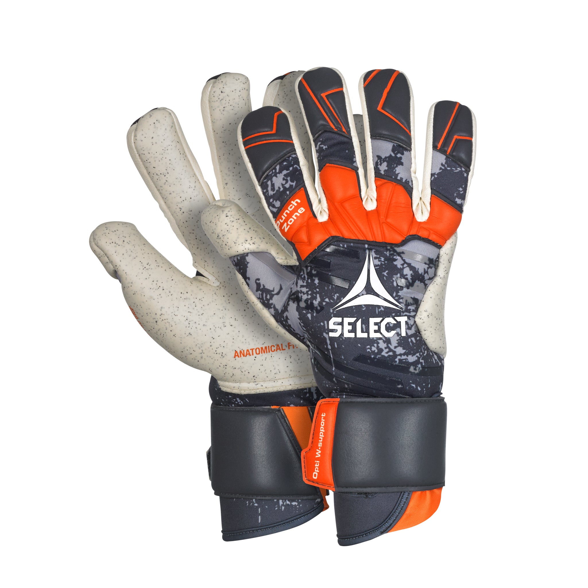 Grey and orange goalkeeper glove #color_white/orange/black
