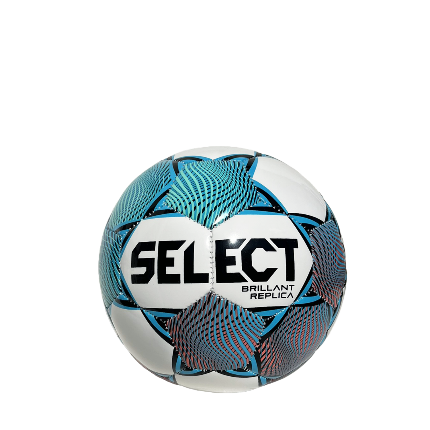 A colorful blue and pink soccer ball branded 'Select'